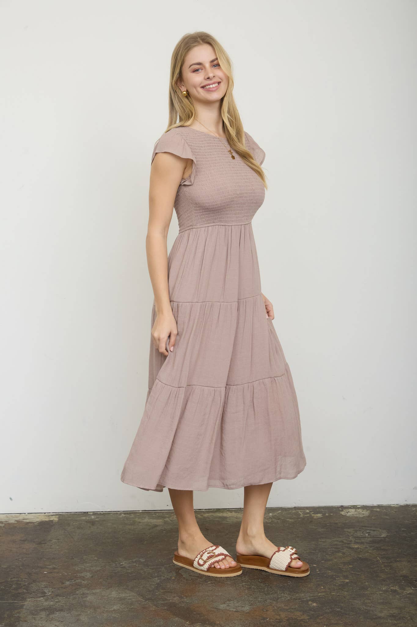 Blu Pepper - Tiered Smocked Short Sleeve Midi Dress - 926 West