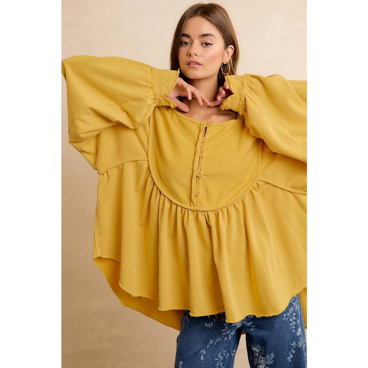 Vintage Mustard Peplum Sweatshirt