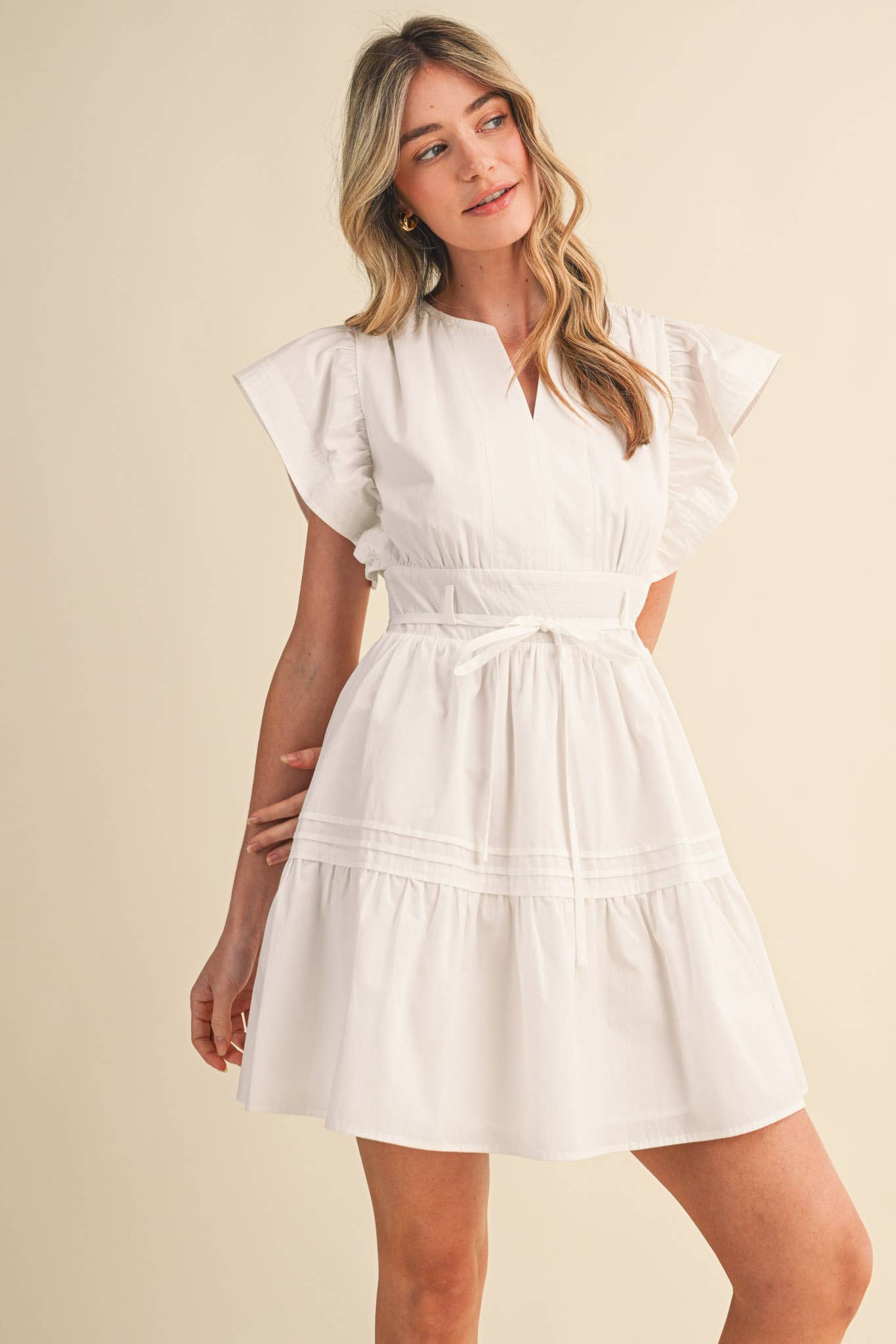 & MERCI EMBROIDERED SEAM PIN TUCK DETAIL MINI DRESS - 926 West