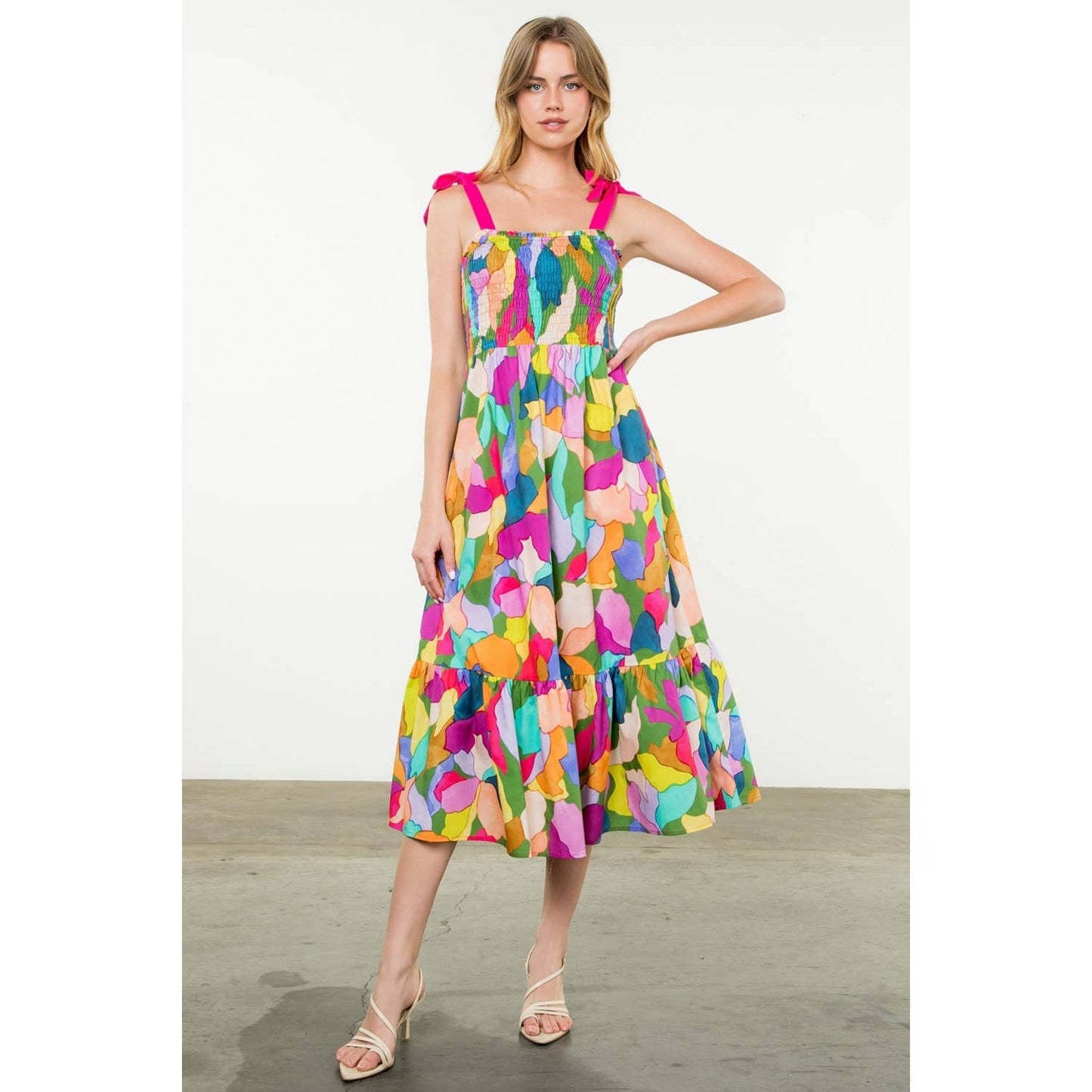 Tie Strap Multi Color Print Dress 926 WEST