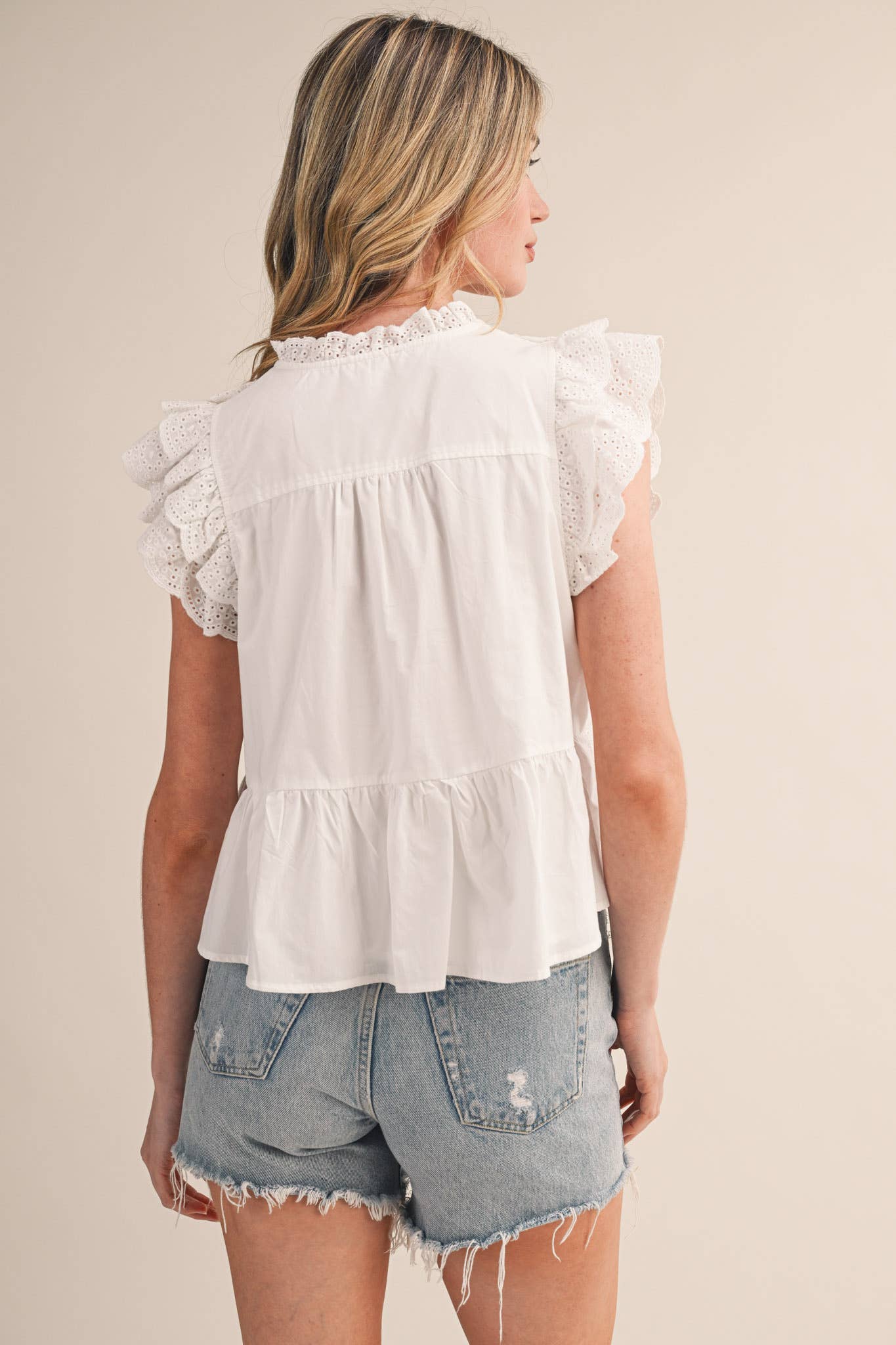 & MERCI - EYELET BUTTON DOWN PEPLUM TOP - (BLACK) - 926 West