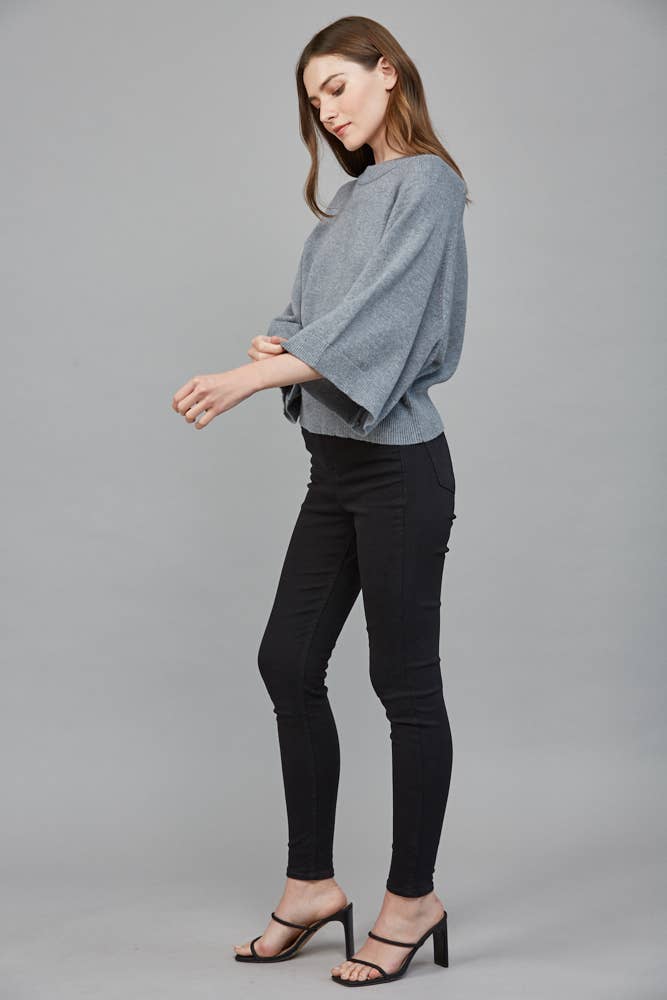 Raglan Sleeve Wide Cuff Crew Neck Sweater