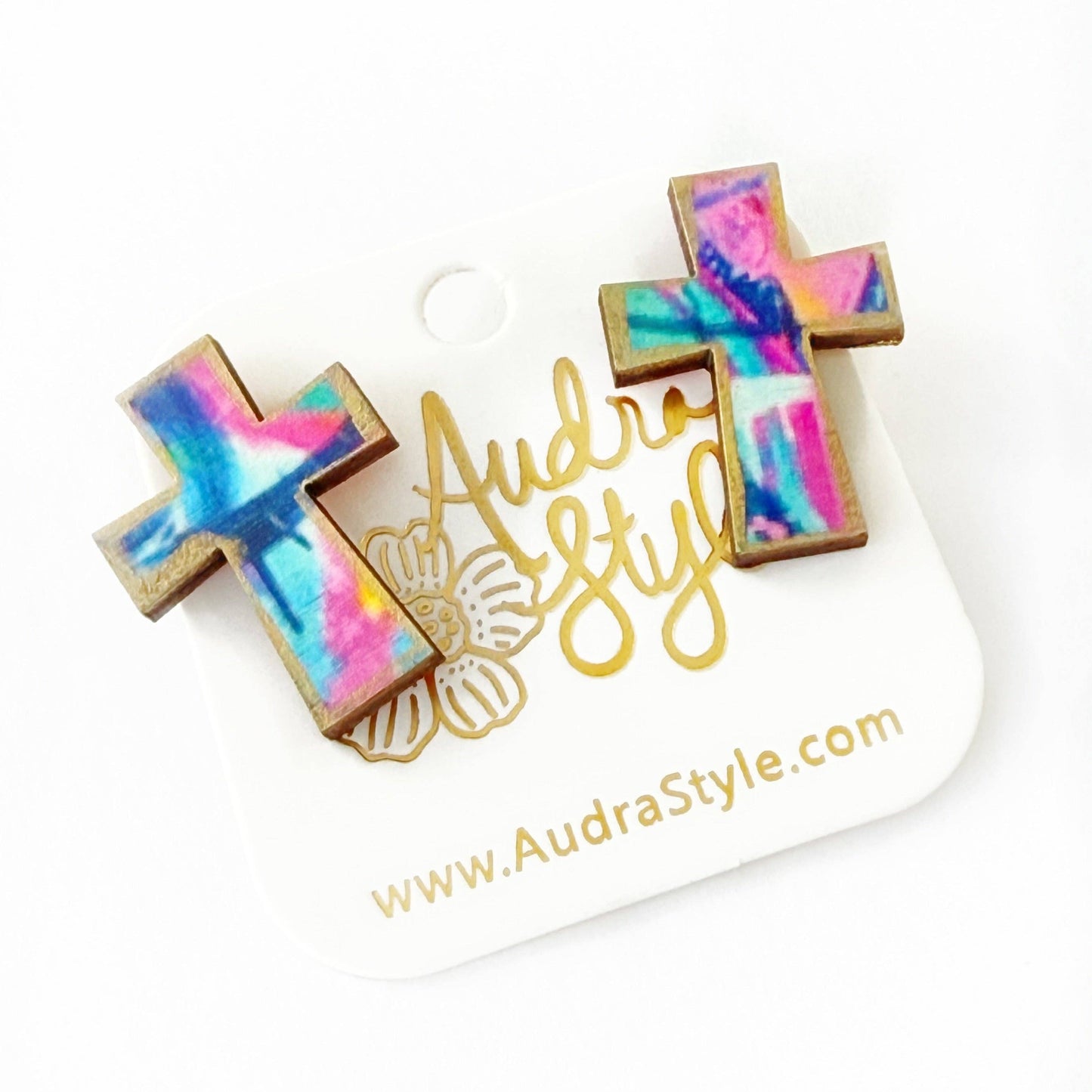 Blue and Pink Abstract Cross Stud - Colorful Earring Audra Style
