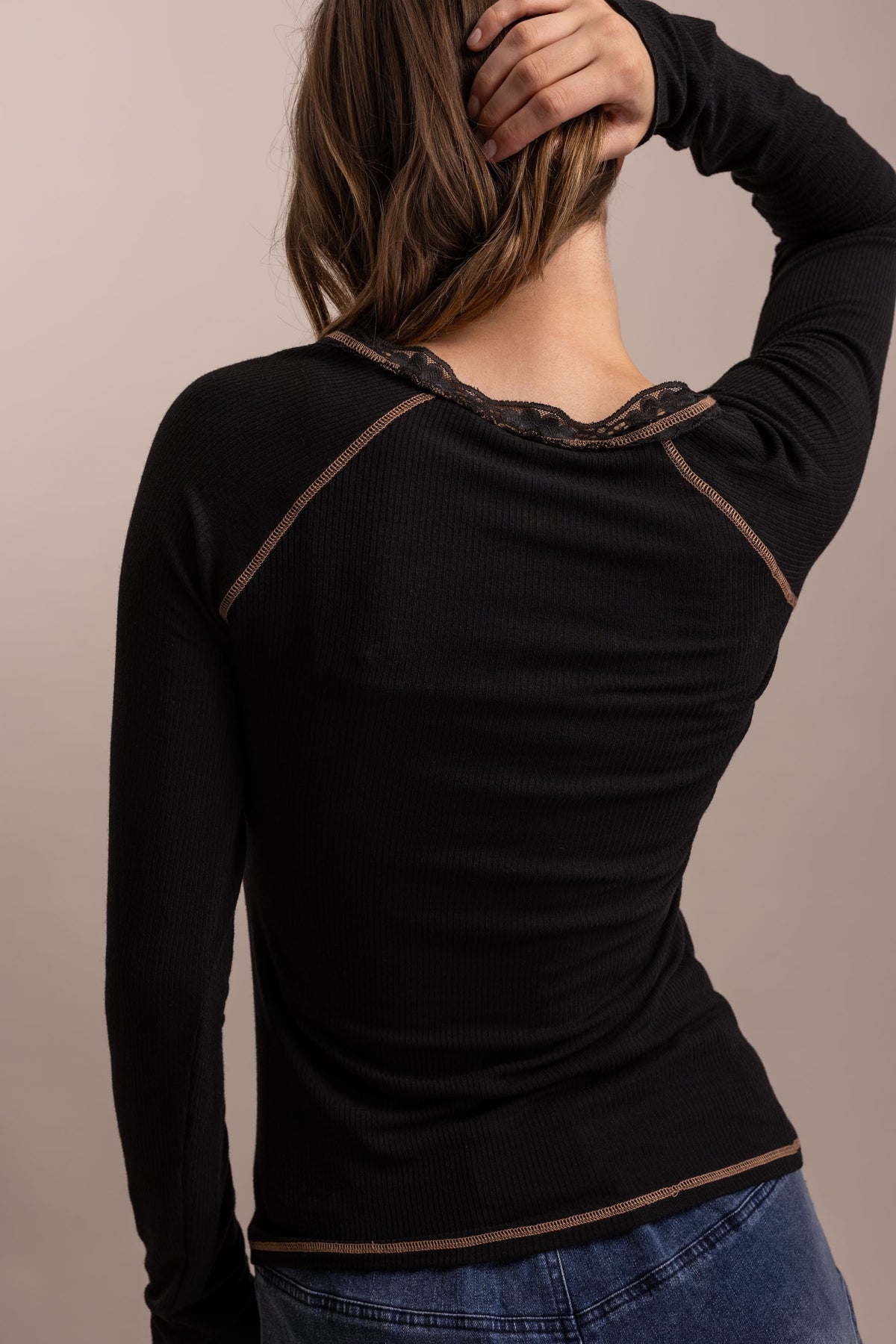 Layering Lace Trim Henley Top