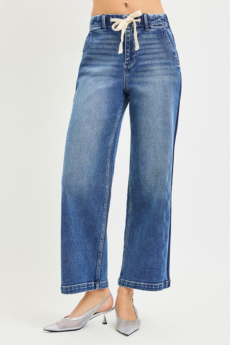 Riesen Elastic Band High Rise Cropped Wide Jeans