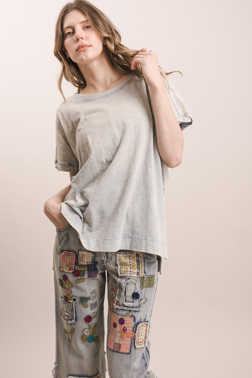 Bluevelvet Crew Neck Short Sleeve Longline Top