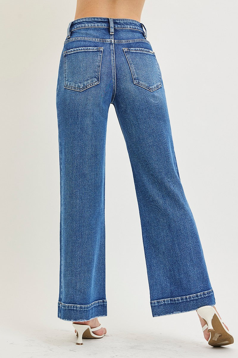 Risen Plus Size Tummy-Control High-Rise Ankle Wide-Leg Jeans
