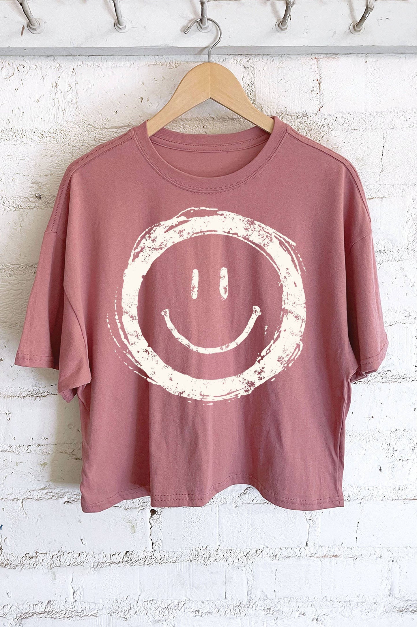 SMILEY FACE GRAPHIC LONG CROP TOP Rustee Clothing