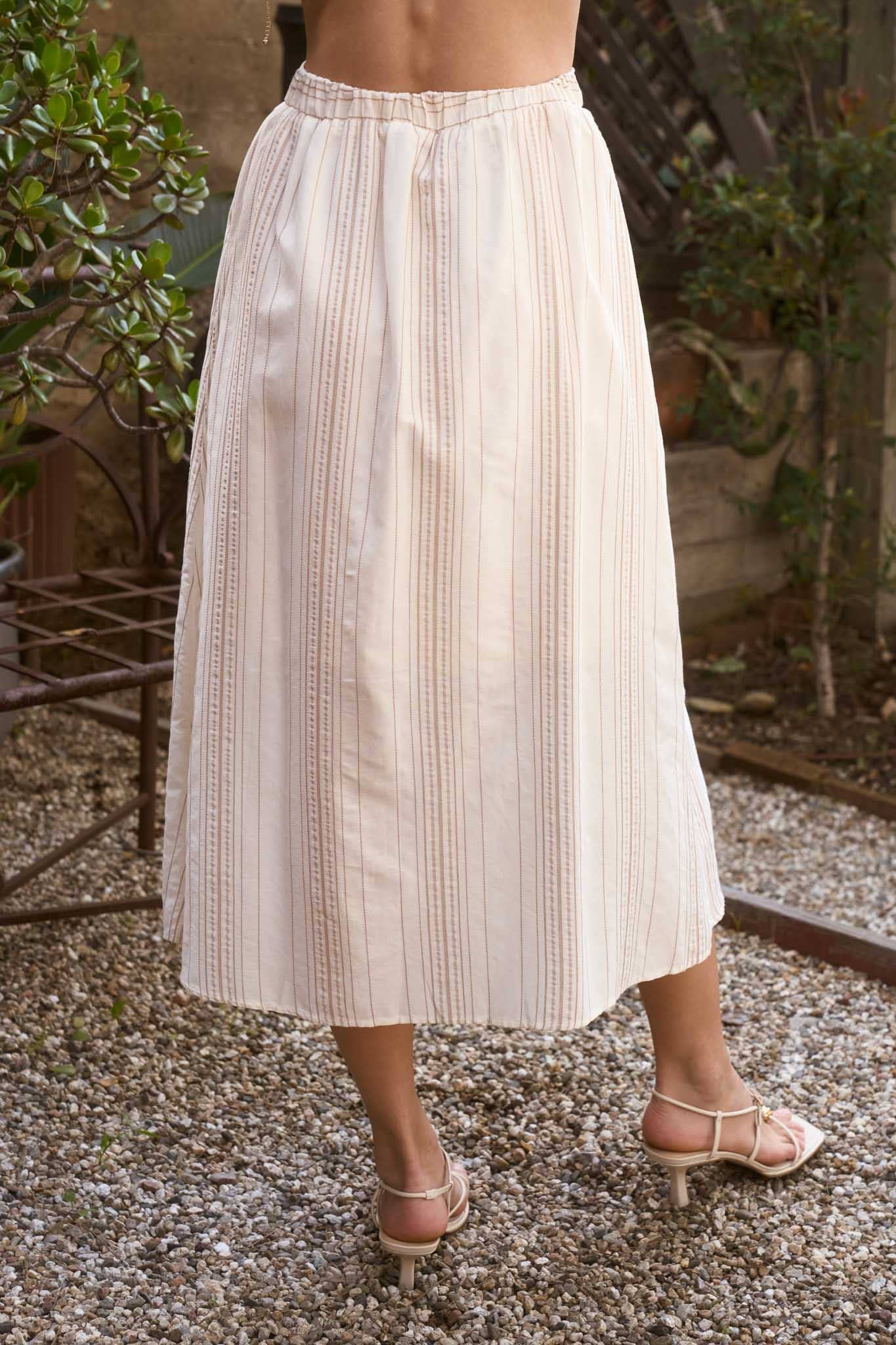 BLU- PEPPER - STRIPE MOCK BUTTON DOWN MIDI SKIRT - 926 West