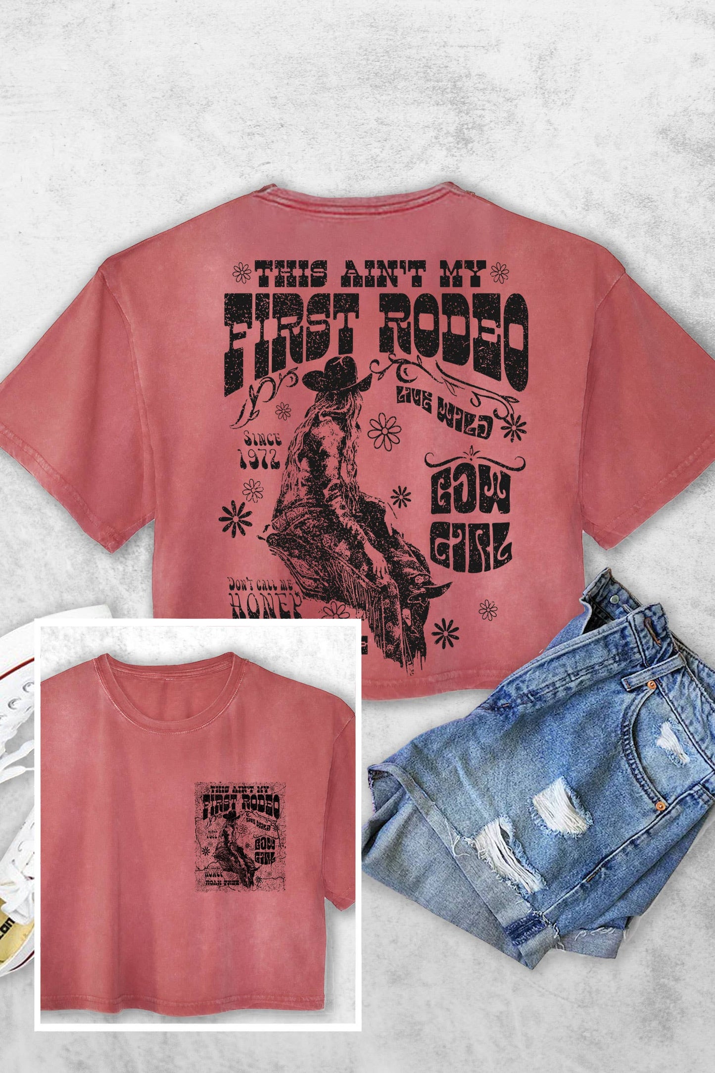 THIS AINT MY FIRST RODEO COWBOY F&B WOMENS VINTAGE CROP TOP 926 WEST