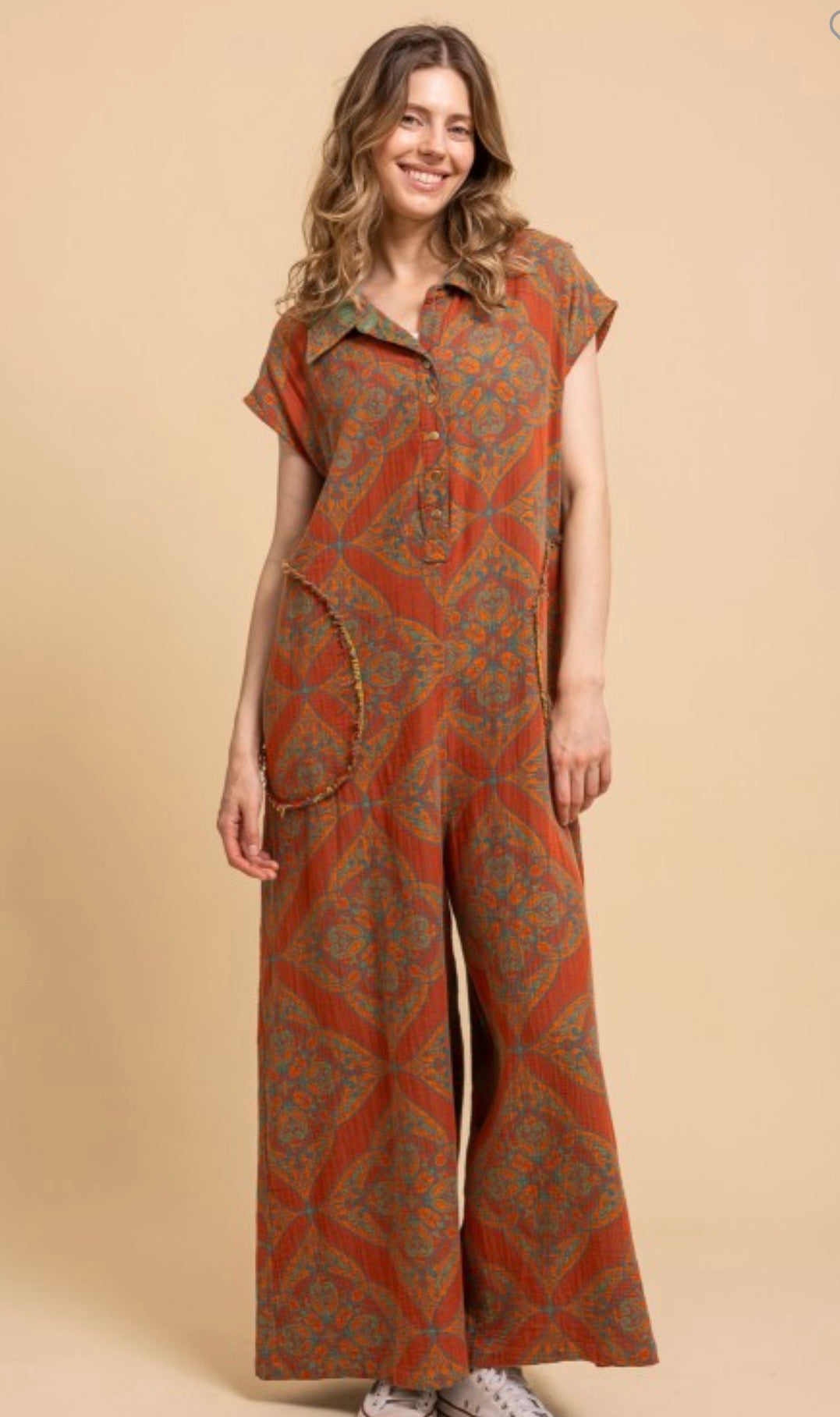 Bluevelvet -Button Up Short Sleeve Baggy JUMPSUIT-REVERSIBLE 926 West