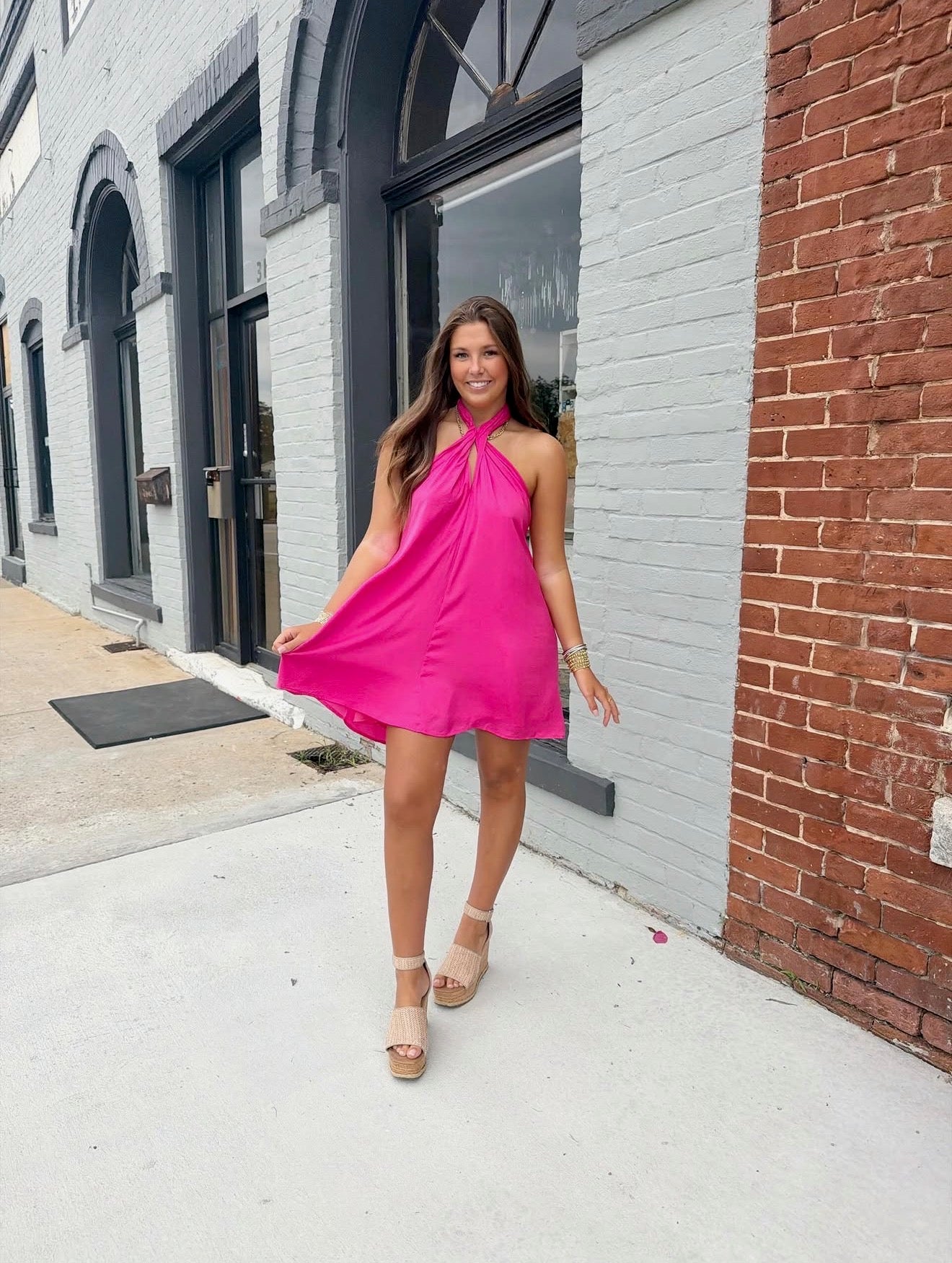 Glam Hot Pink Necktie Dress