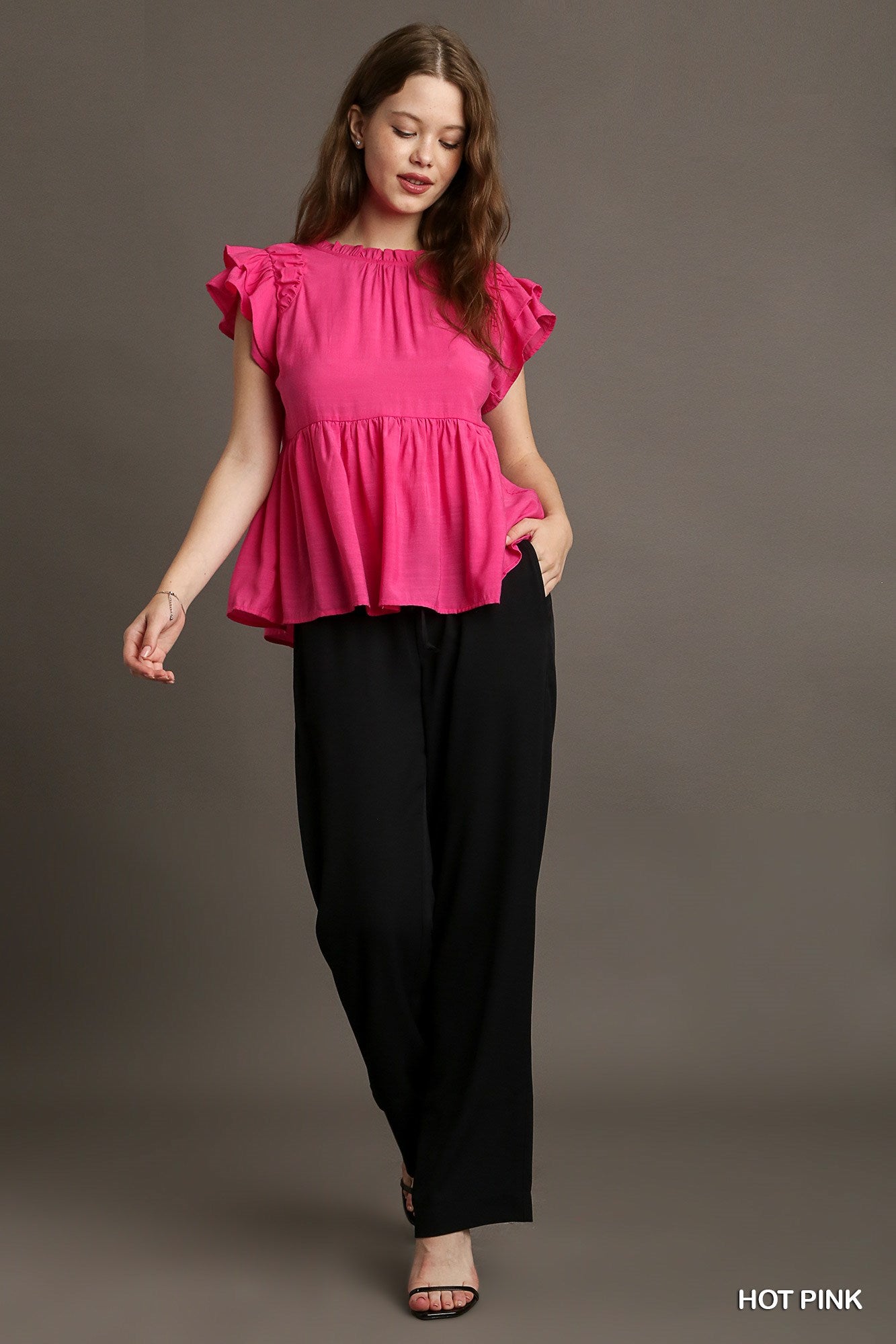UMGEE - Ruffle Round Neck Top Hot Pink - 926 West