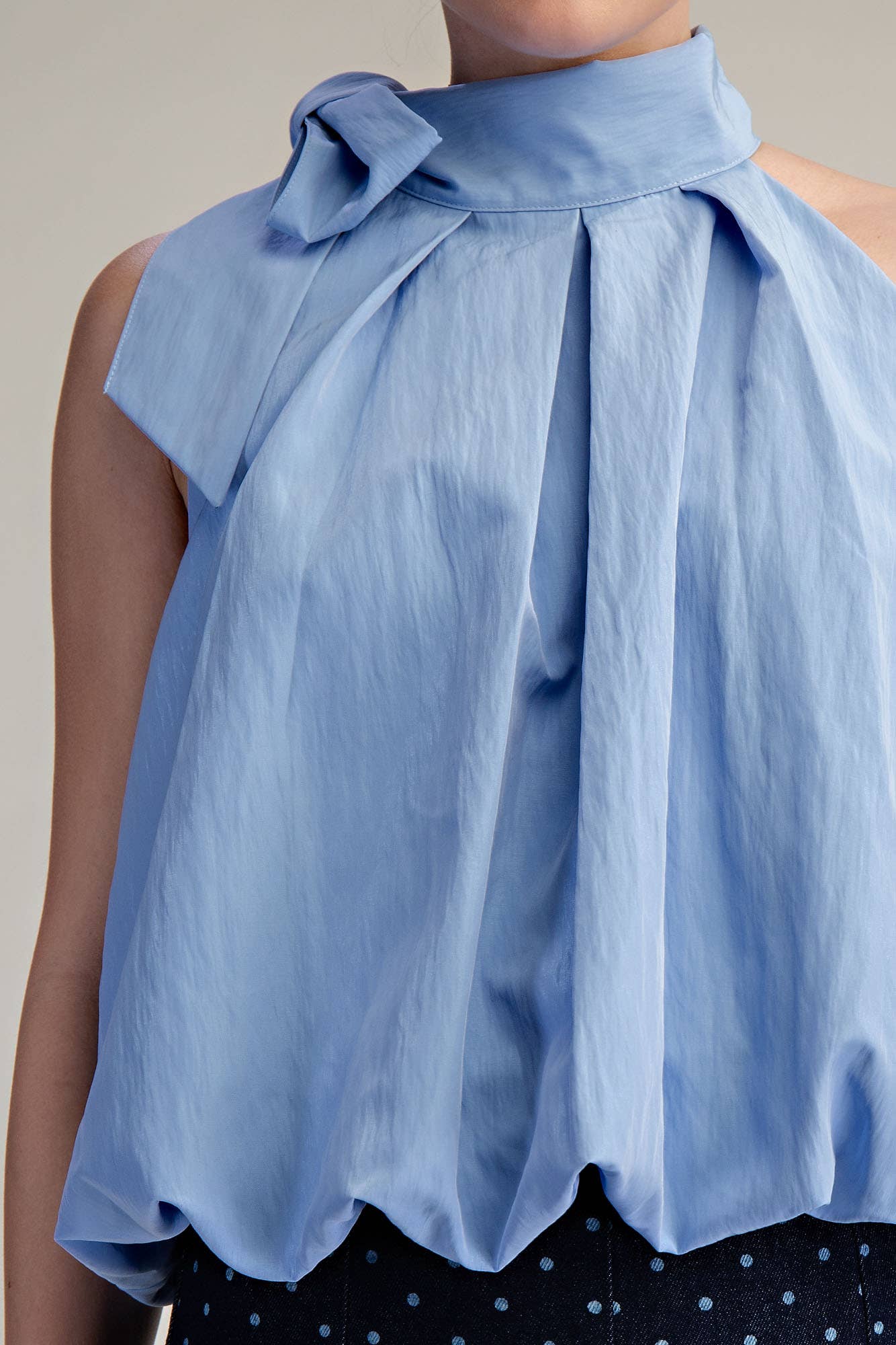GLAM - High Neck Tie Wrap Balloon Sleeveless Top