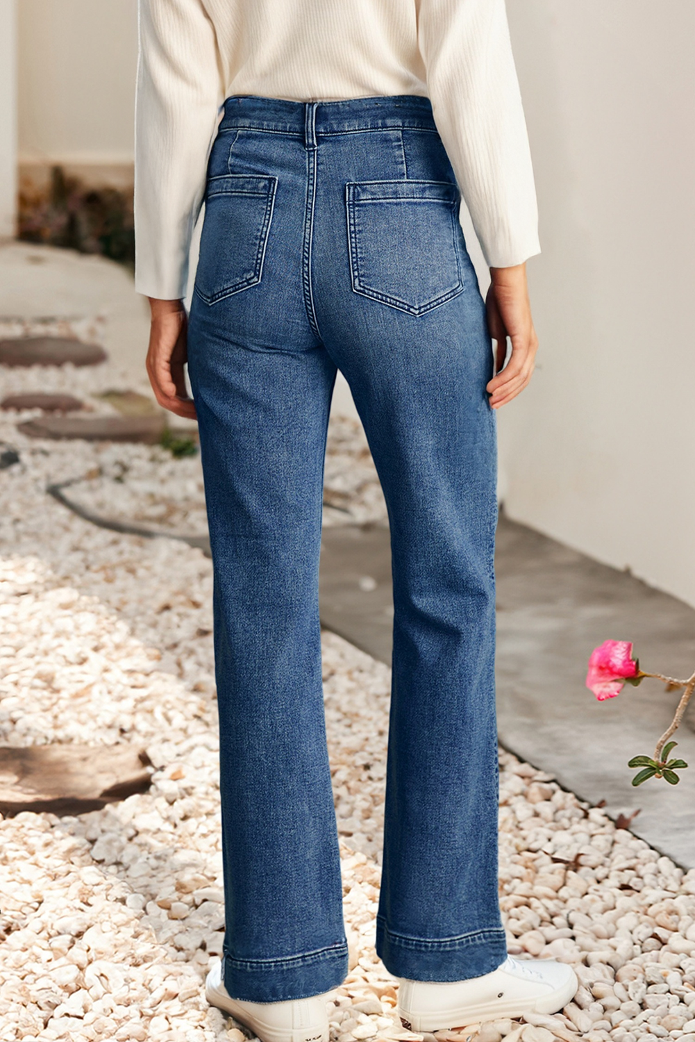 LDC Patch Pockets Straight Leg High Waist Jeans