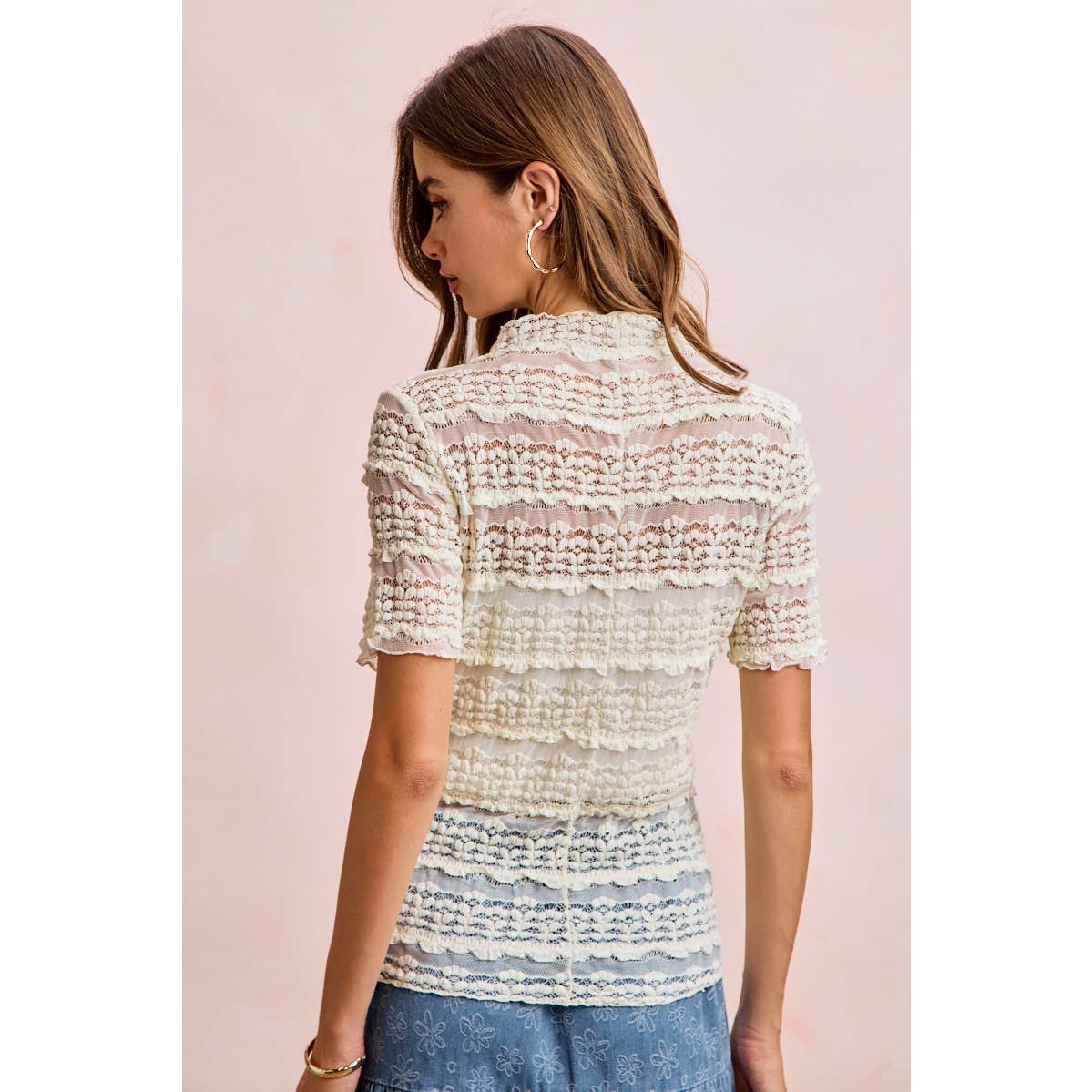 Short Sleeve Ruffle Floral Lace Top