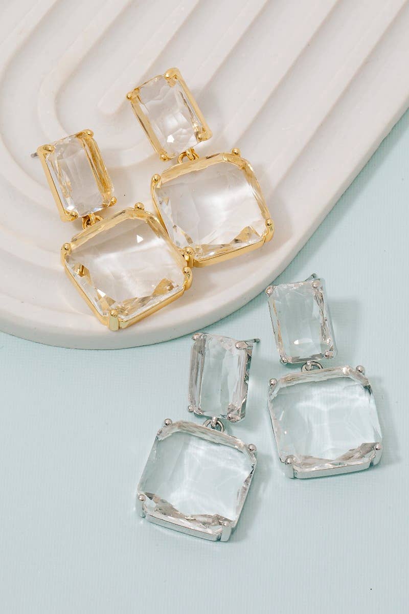 Secret Box Gold Dipped Large Faceted Gem Dangle Earrings Fame Accessories