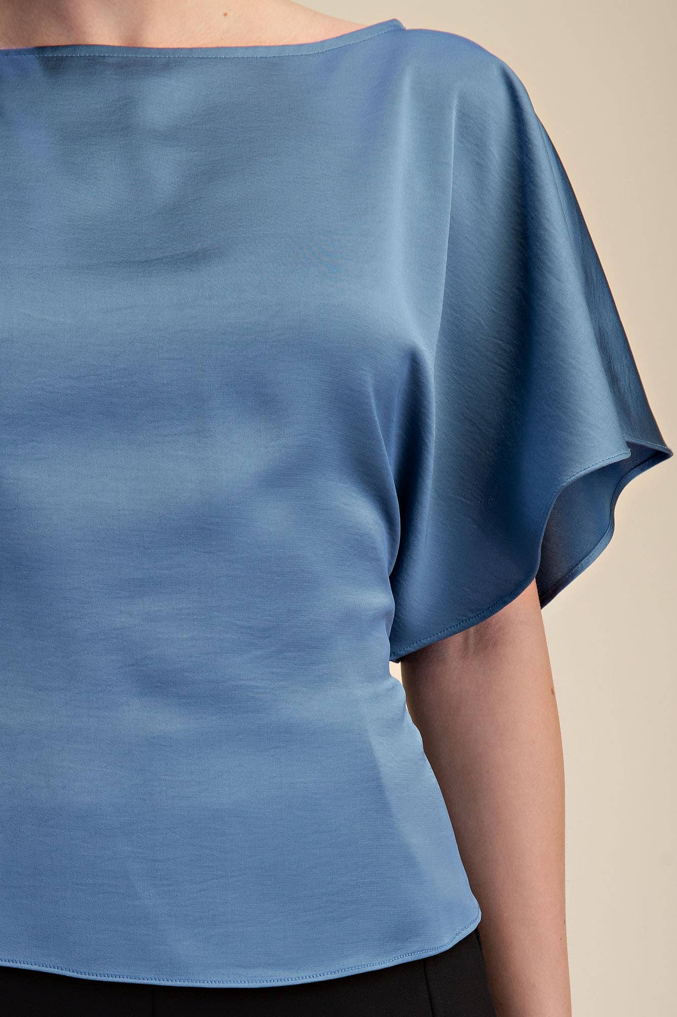 GLAM - Two Way Boat Neckline Bell Sleeve Waist Tie Top