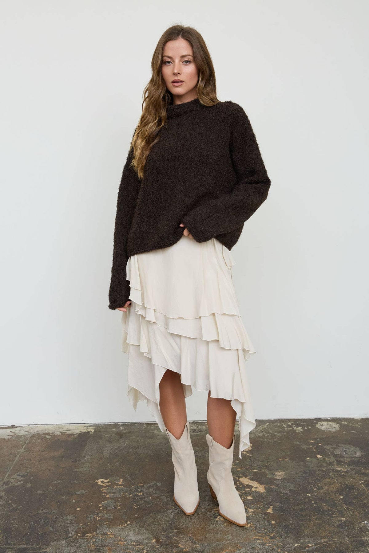 Blu Pepper Chocolate Brown Fuzzy Mock Neck Sweater
