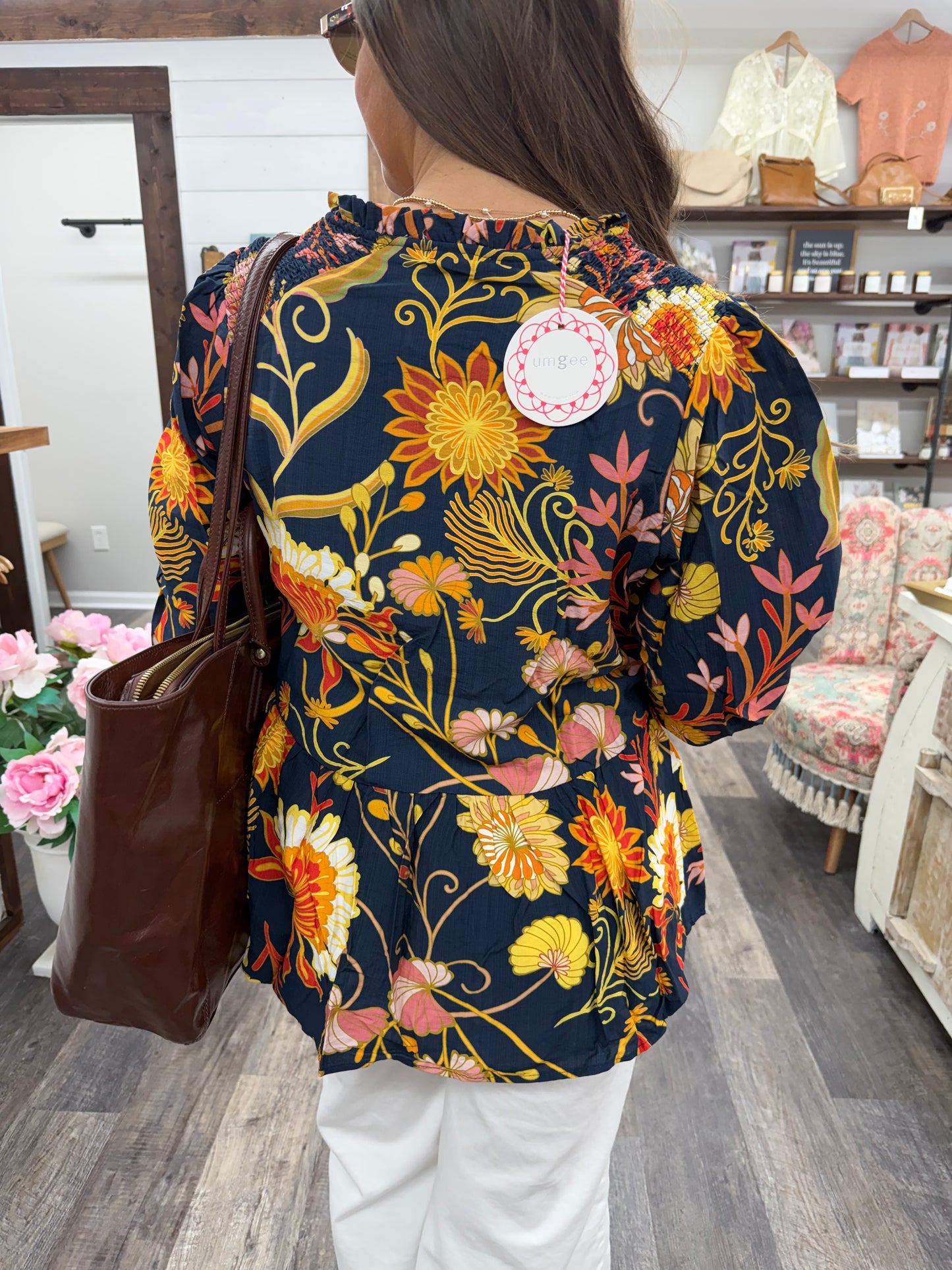 UMGEE -Floral Print Mixed Top