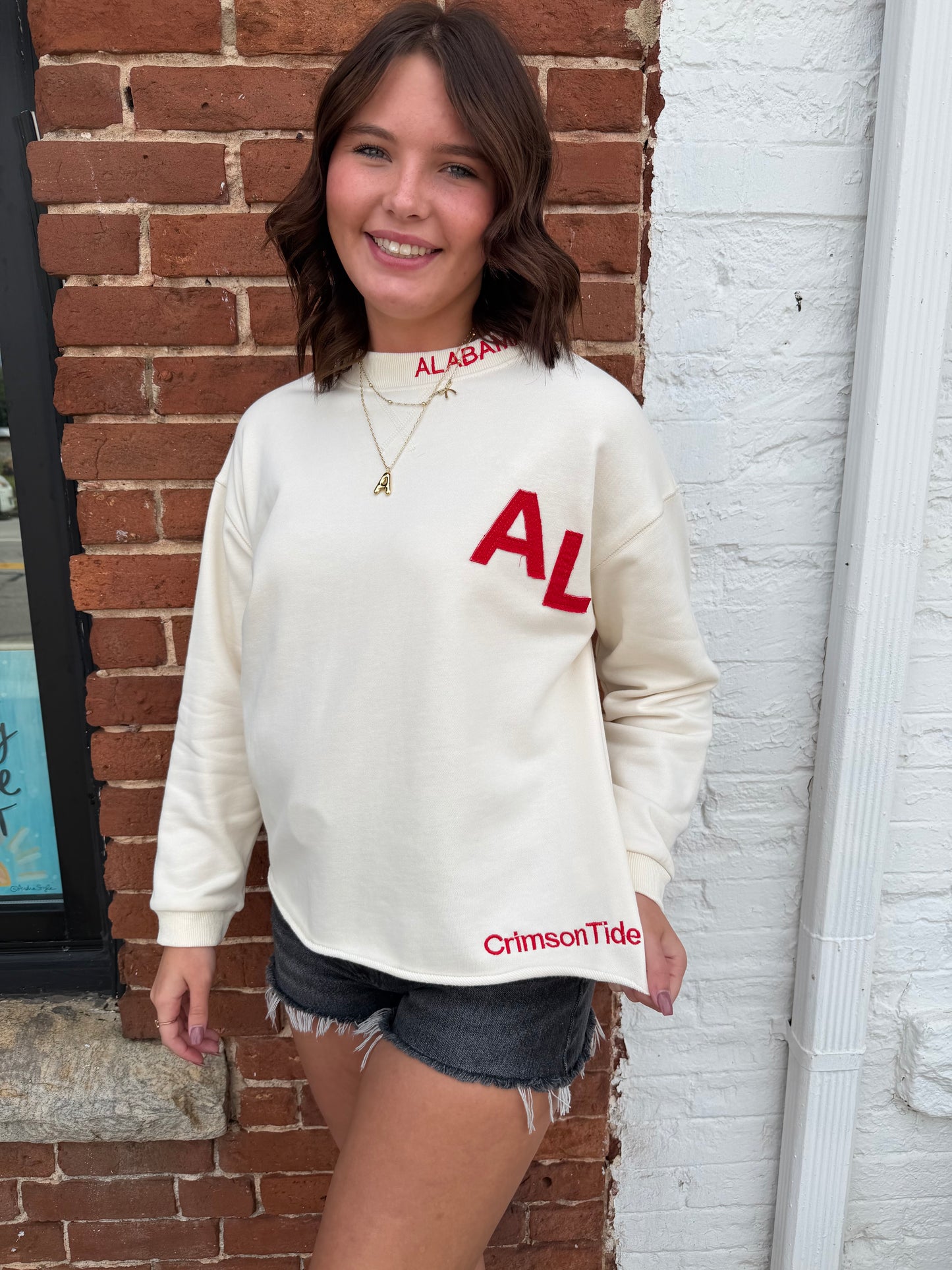 Alabama Crimson Tide Print Pullover Sweater in Cream