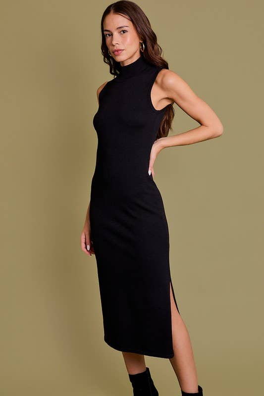 SLEEVELESS MOCK NECK KNIT SLIT MIDI DRESS 926 WEST