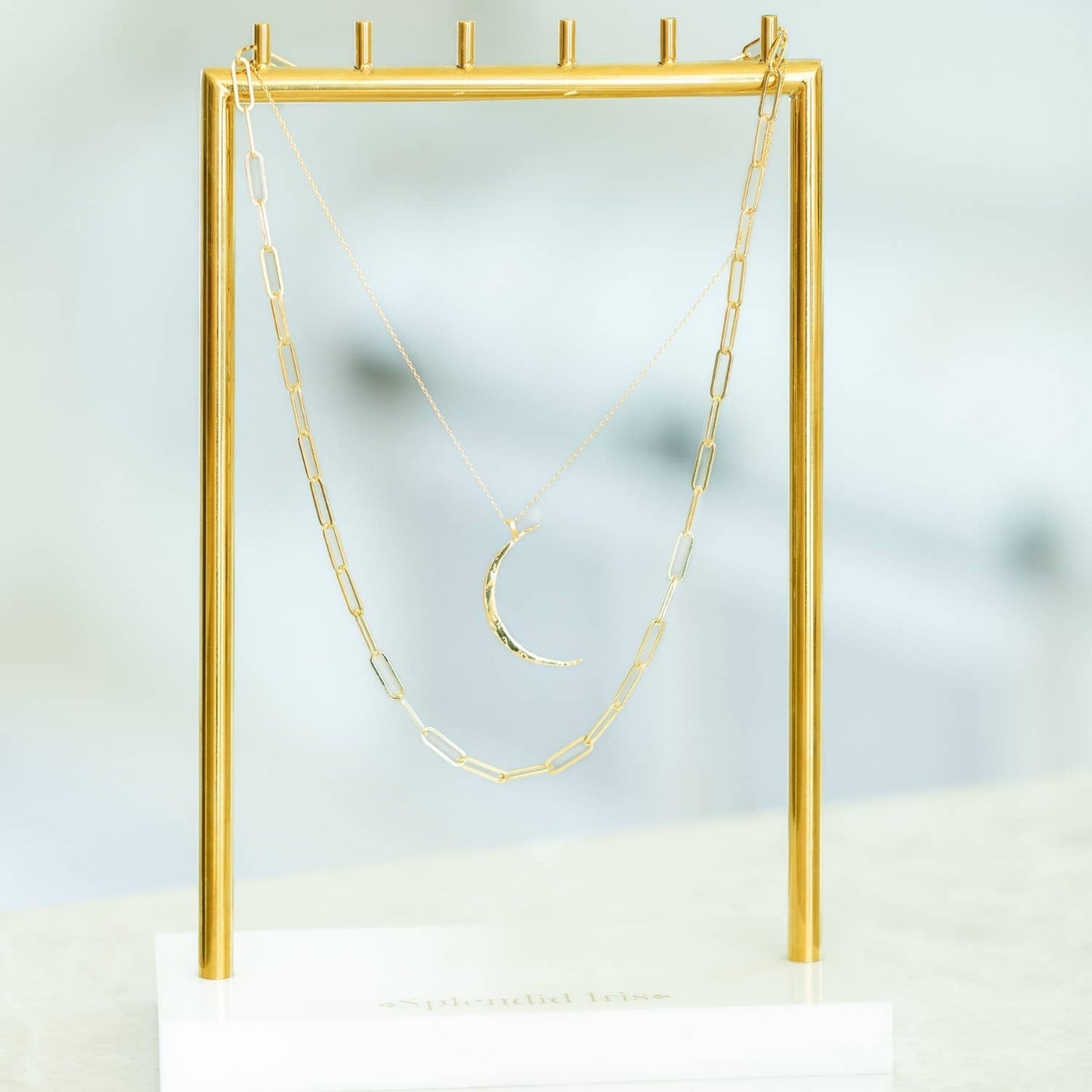 Splendid Iris Gilded Moon Pendant Necklace