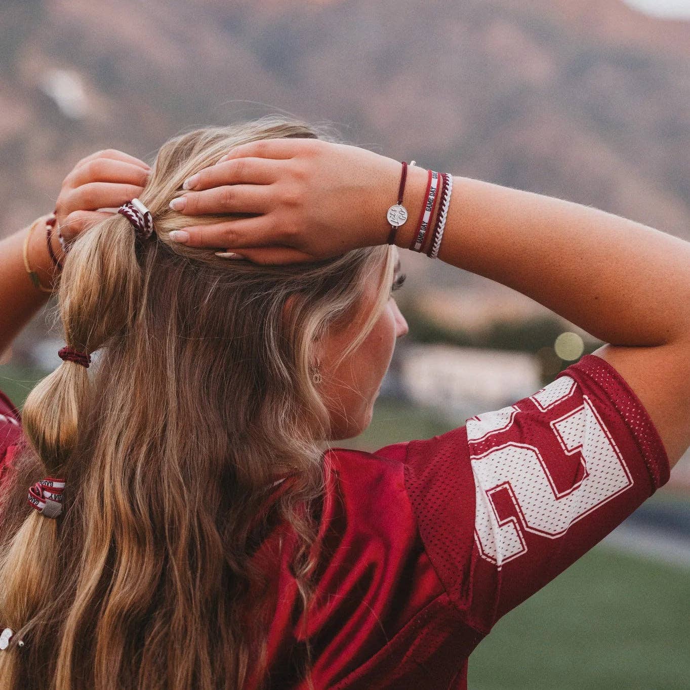 "Game Day" Maroon & Gray Hair Tie Bracelets