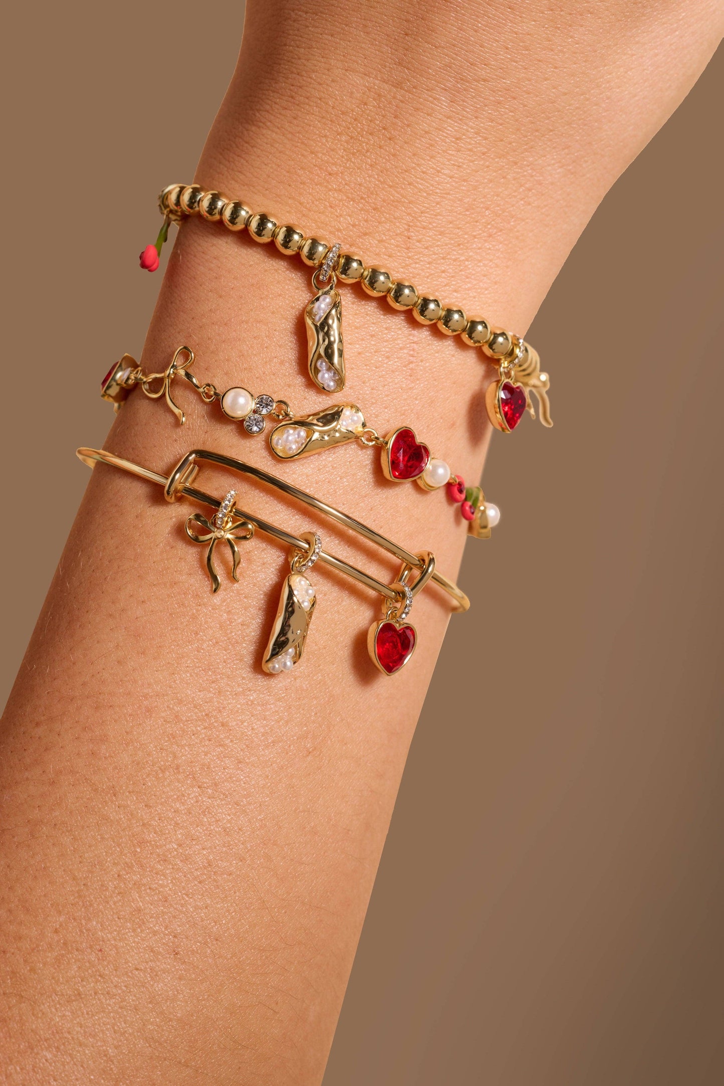 ALEX + ANI - 'There Cannoli Be You' Bow & Heart Beaded Charm Stretch Bracelet