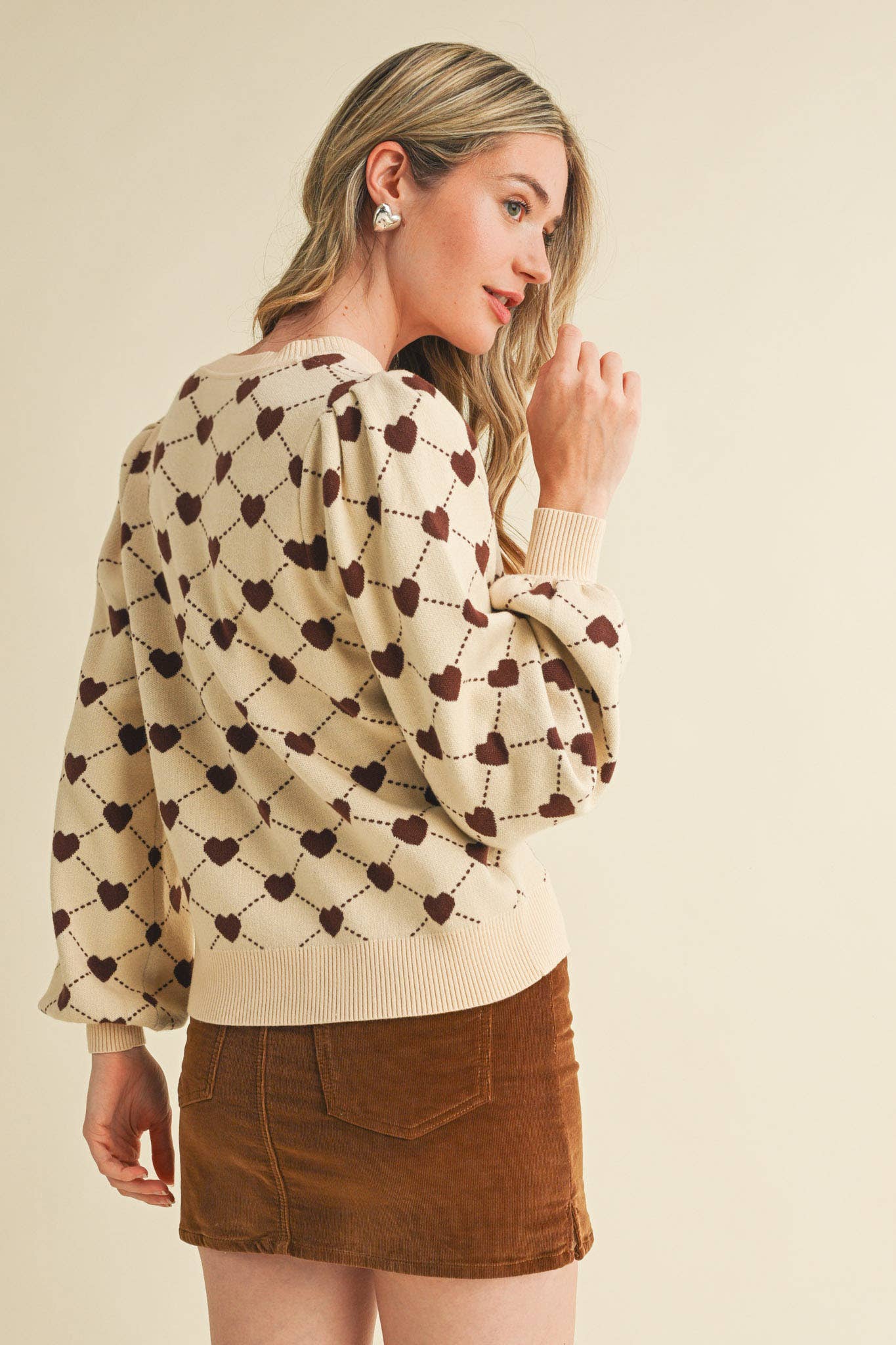 HEART KNIT PUFF SLEEVE SWEATER &MERCI