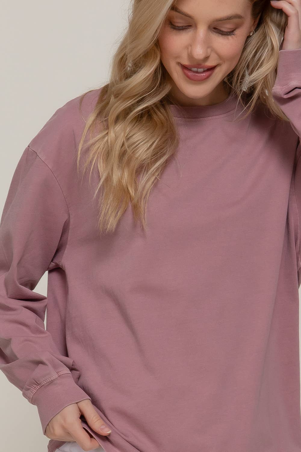 Long Sleeve Round Neck Garment Dye Tee Active Basic | Active USA