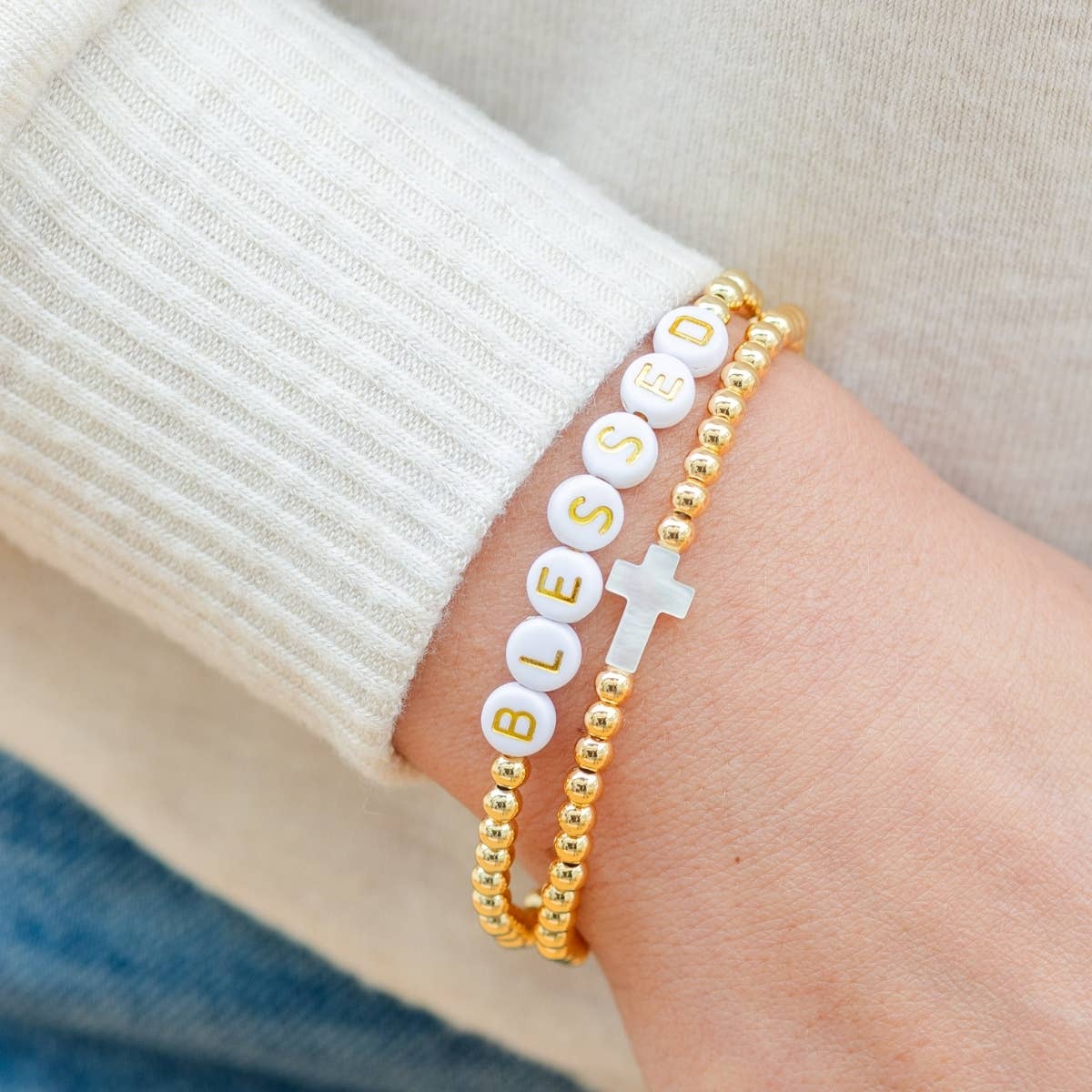Splendid Iris 4mm Stretch Beaded Bracelets w/ Cross B3380
