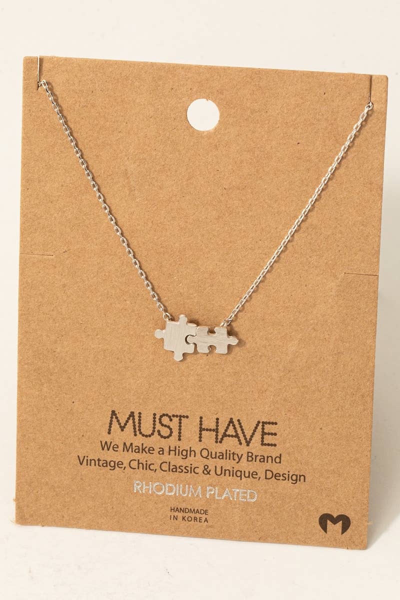 Gold Dipped Brushed Puzzle Piece Pendant Necklace Fame Accessories