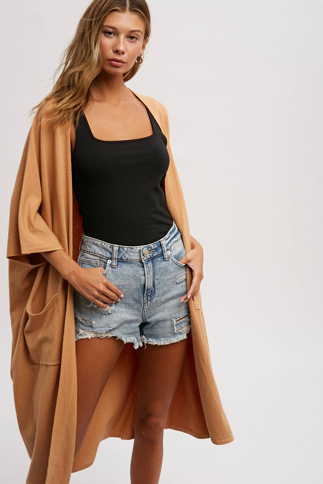 SOFT YARN OVERSIZED 3/4 SLEEVE CARDIGAN Bluivy