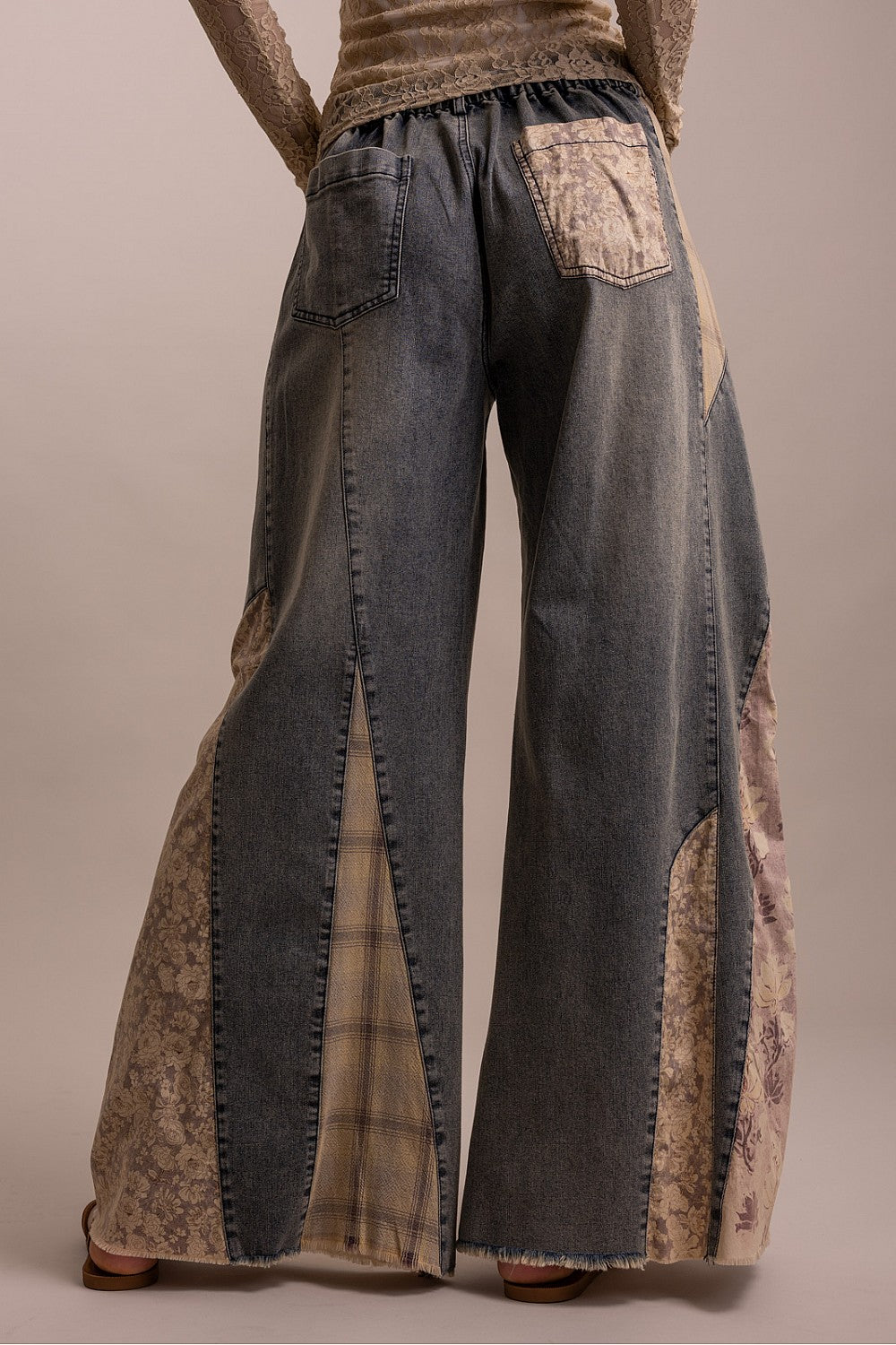 Bluevelvet Patchwork Demin Wide Leg Pants