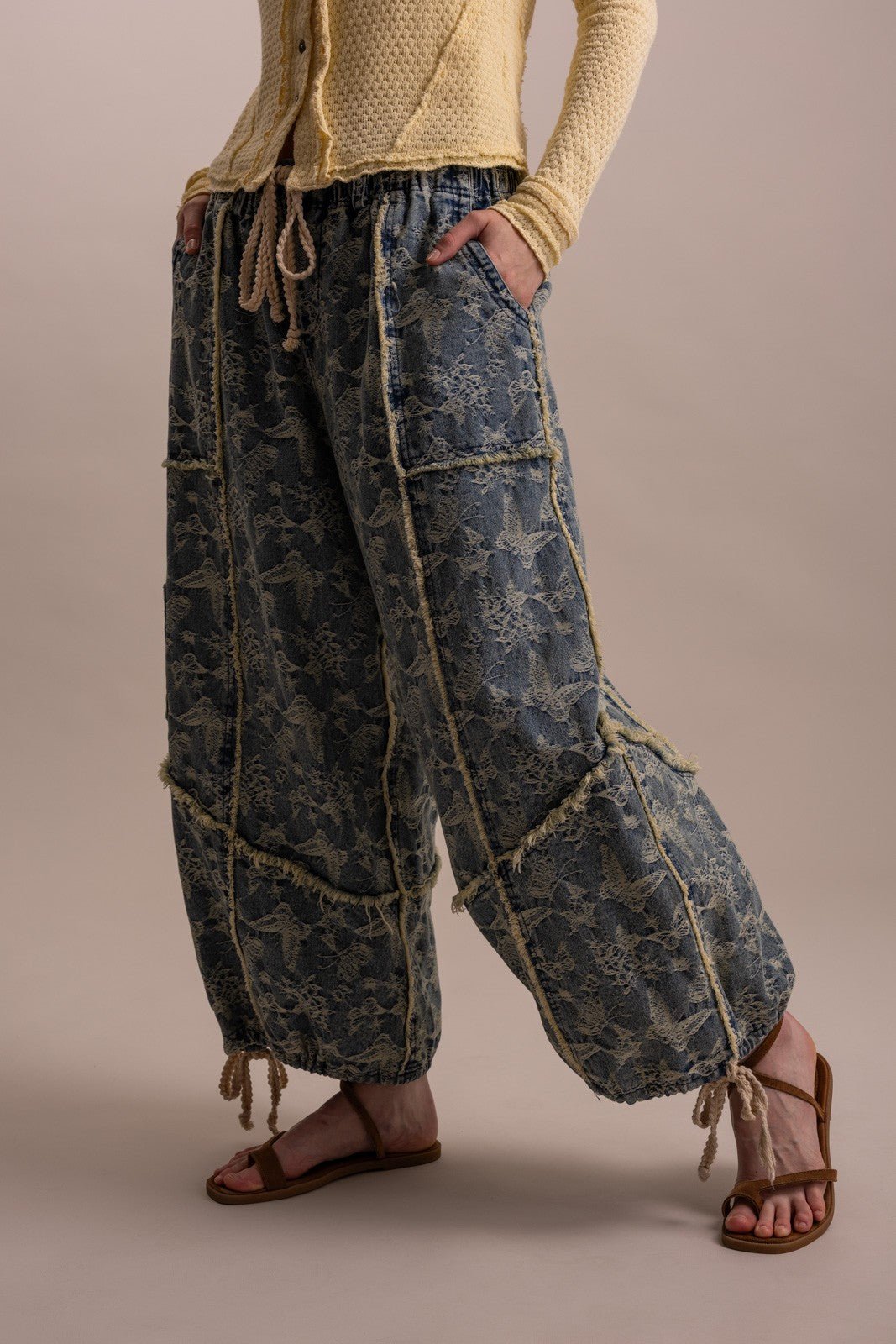 Butterfly Print Denim Balloon Pants | Relaxed Fit - 926 West