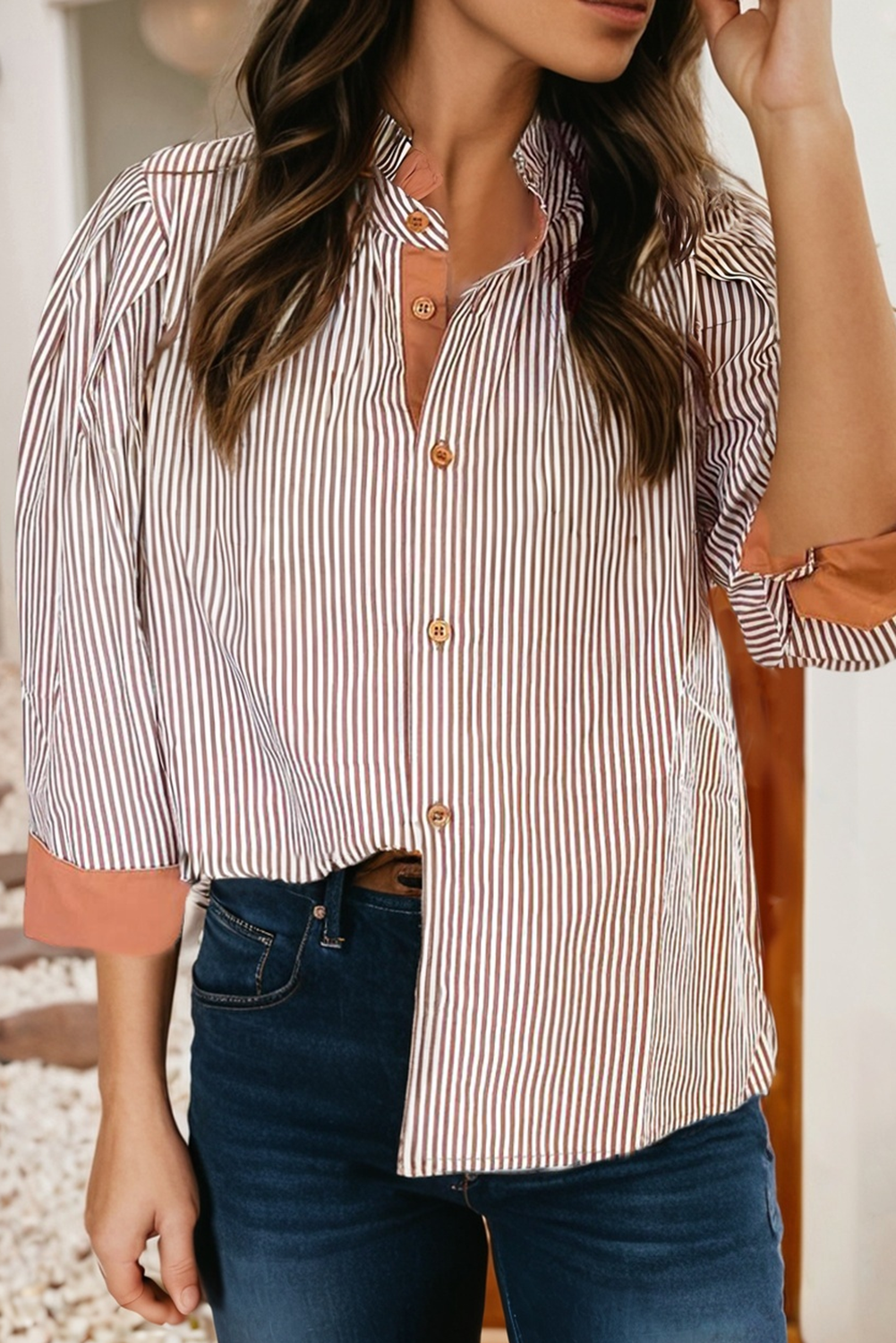 LDC Callista Mocha Striped Blouse