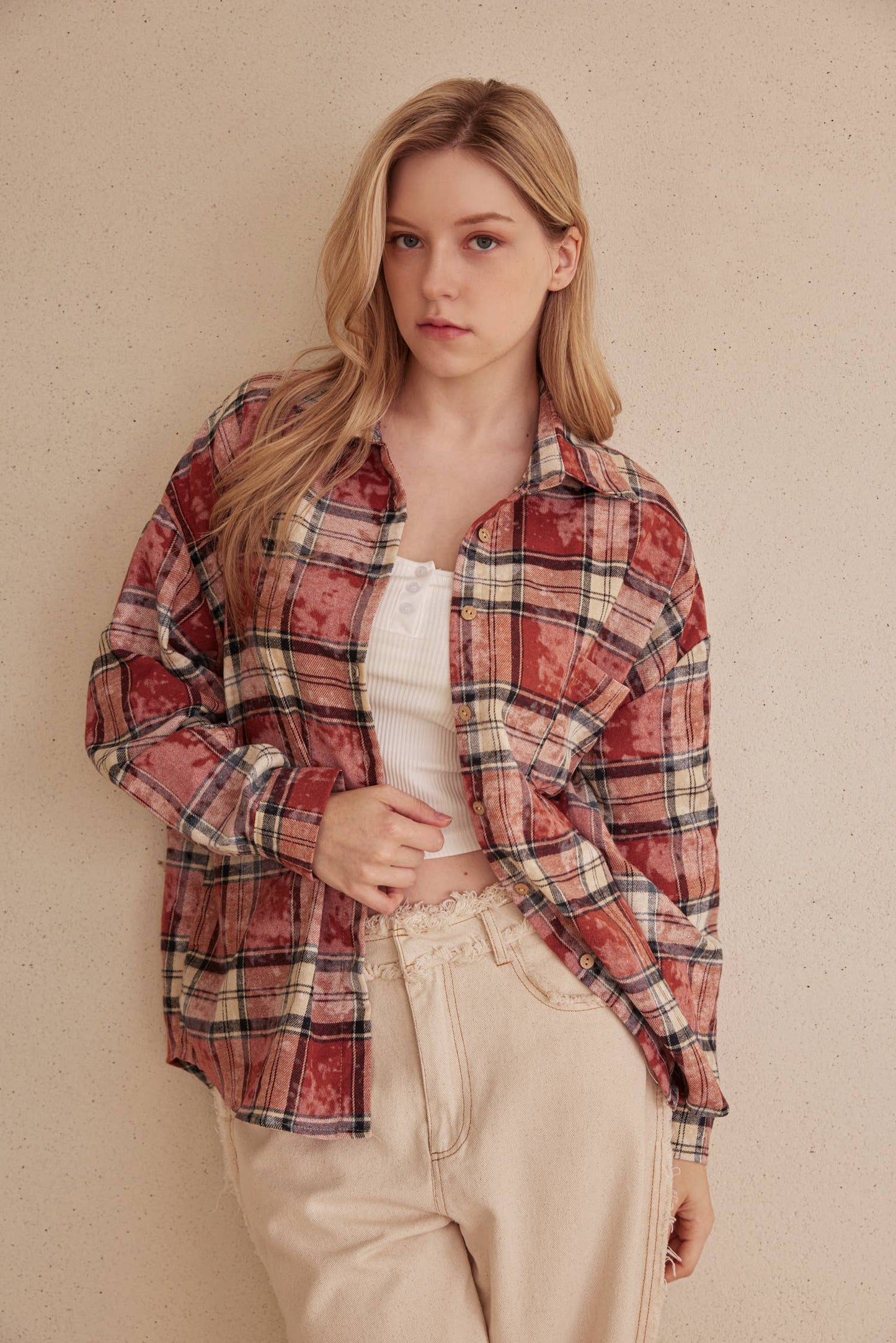 Oversized Plaid Shirt with Star Patches Mello.
