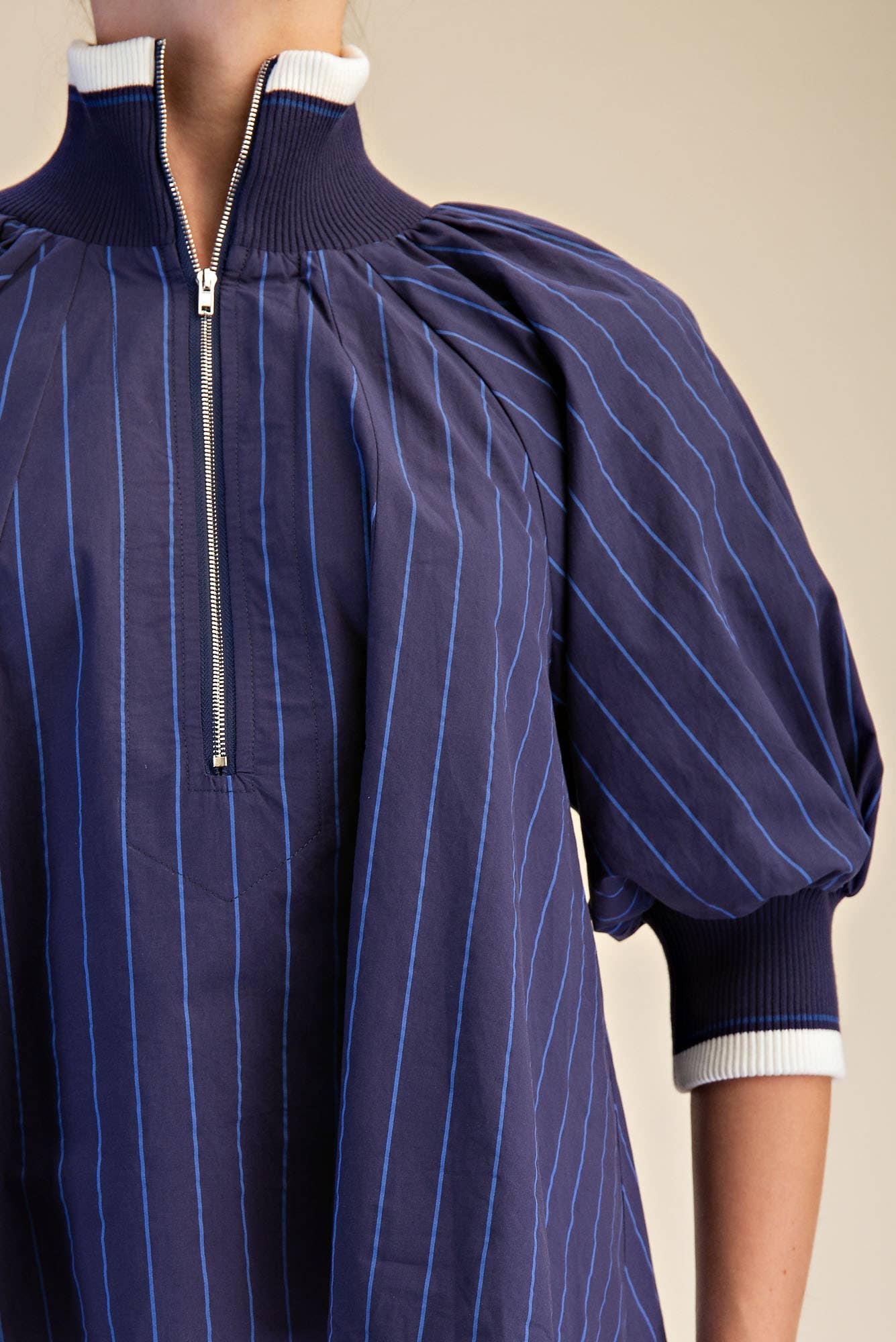GLAM - Mock Neck Band Puff Sleeve Blouse