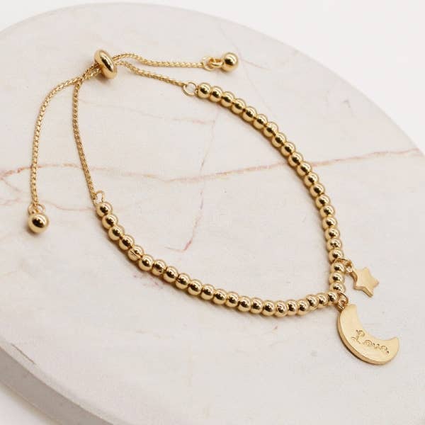 Crescent Moon & Star CCB Ball charm Adjustable Bracelet - 926 West