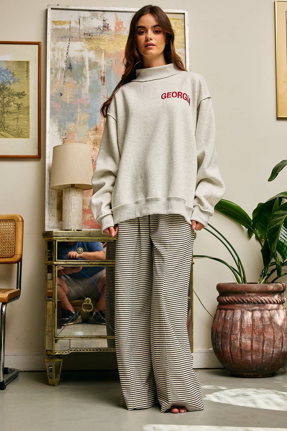 Embroidered "GEORGIA" Mock Neck Pullover