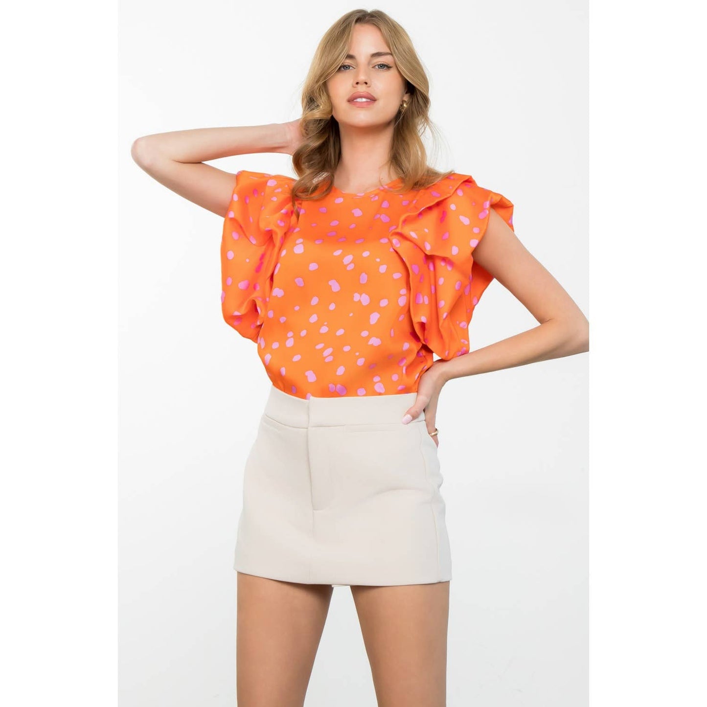 Flutter Sleeve Dotted Top 926 WEST