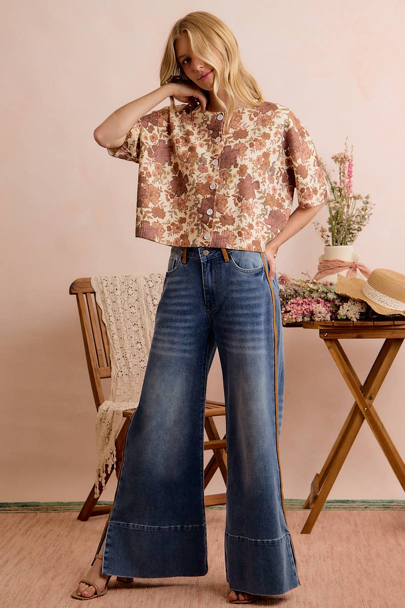 Ivory & Brown Floral Button-Front Sweater Vest