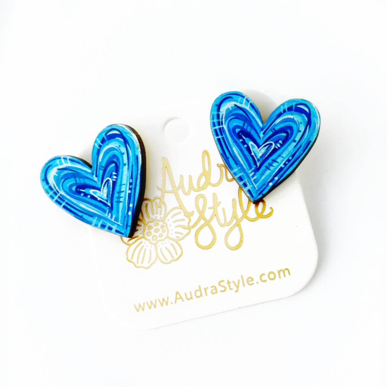 Heart Stud Earrings - Blue White Audra Style