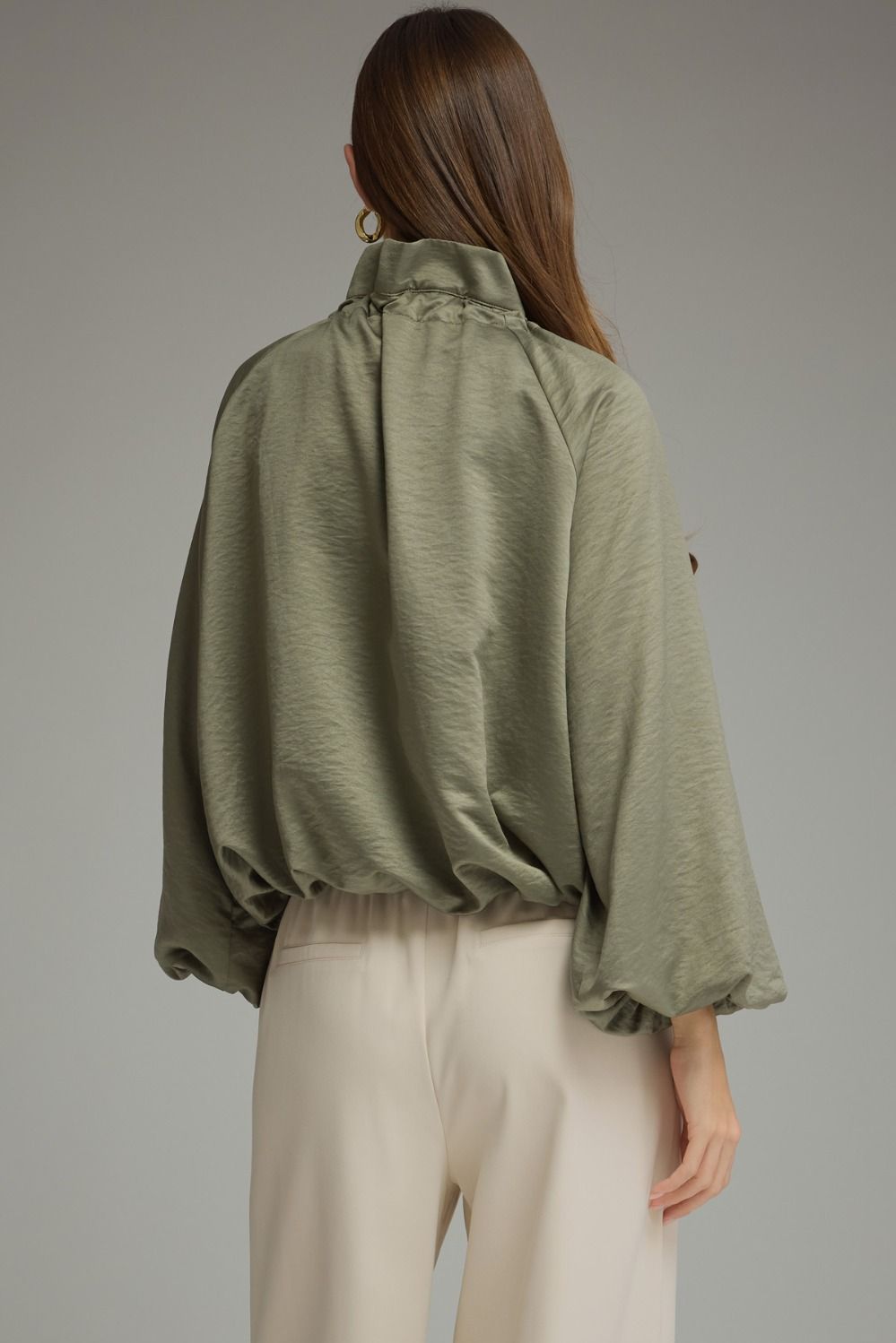 Entro Olive Tie-Neck Poncho Sleeve Top