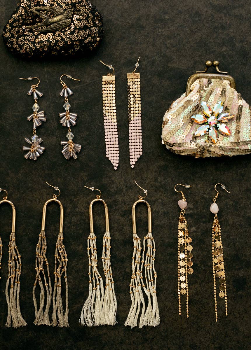 Sagitta Rose Quartz Gold Chain Earrings