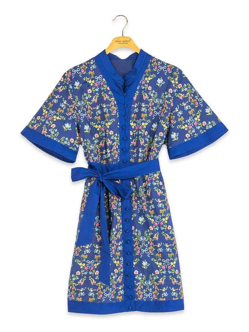 Simply Southern Millie Blue Floral Button-Down Dress