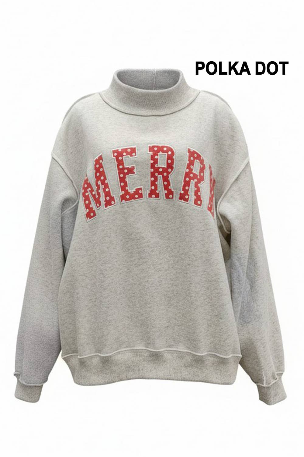 Merry Appliqué Varsity Mock Neck Sweatshirt