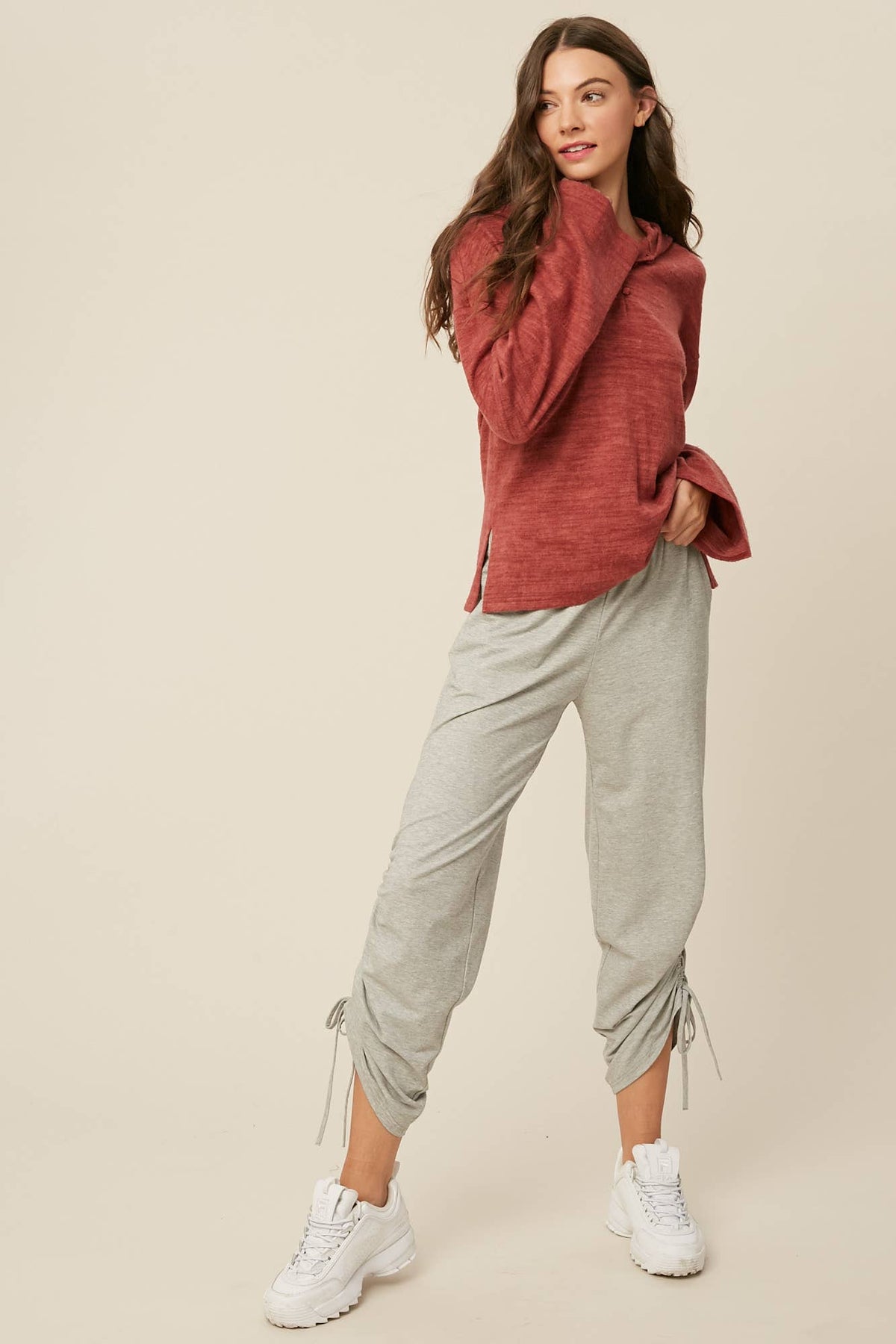 Plum Brushed Knit Henley Hoodie