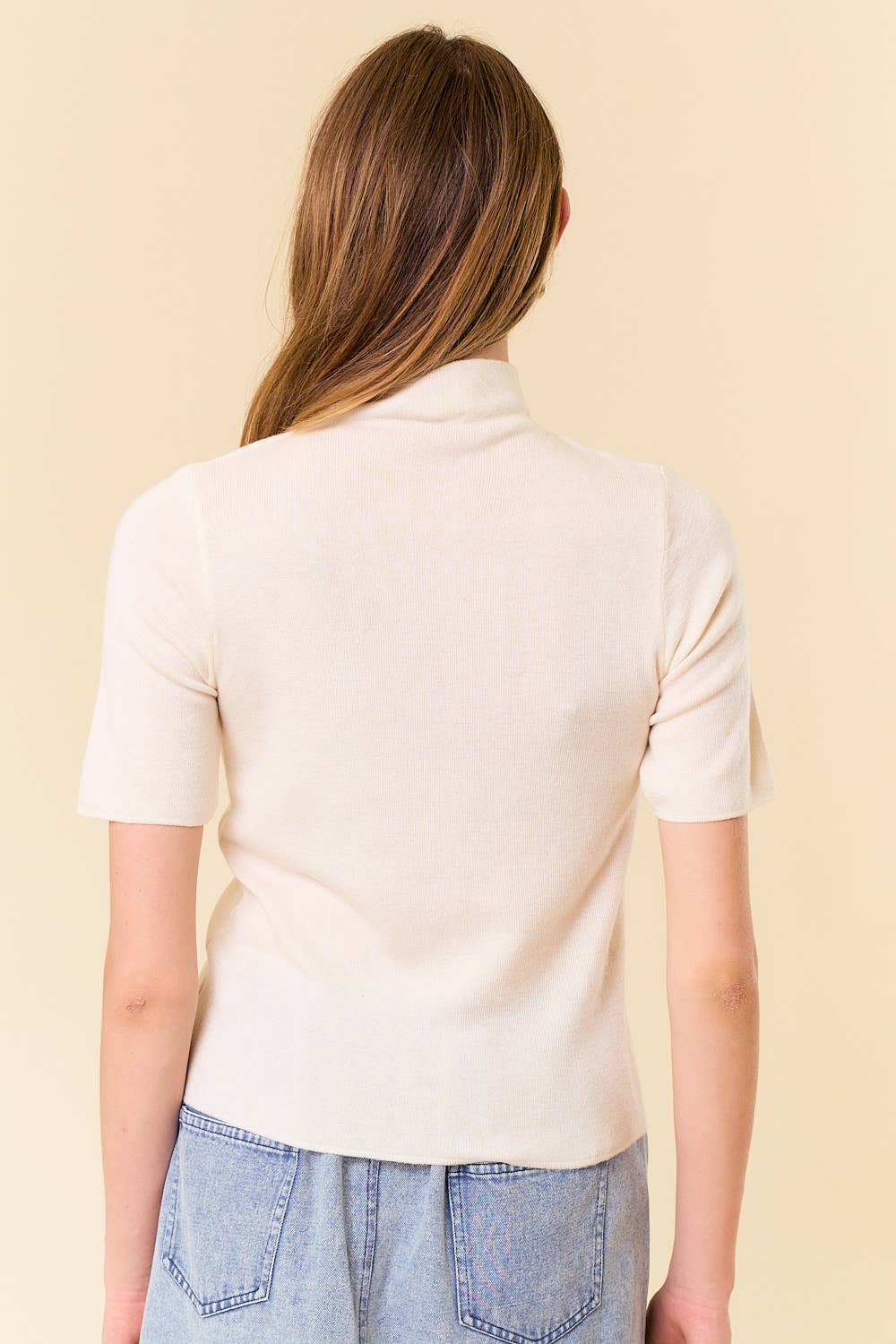 MOCK NECK HALF SLEEVE BASIC SWEATER TOP